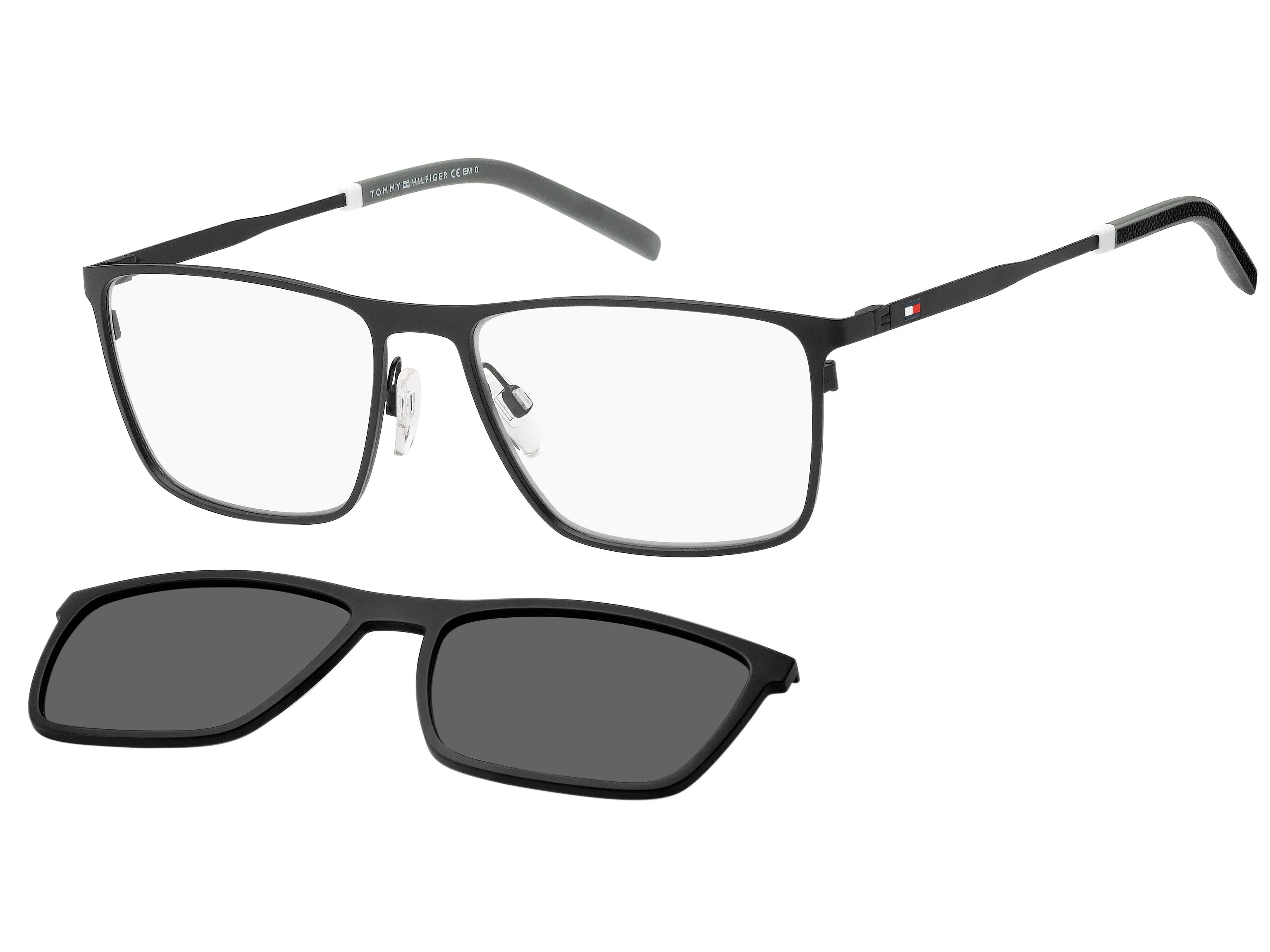 Tommy Hilfiger TH 1803/CS 003/M9 Occhiali da sole Acciaio Nero Grigio Squadrata Polarizzata Clip-on - immagine 1