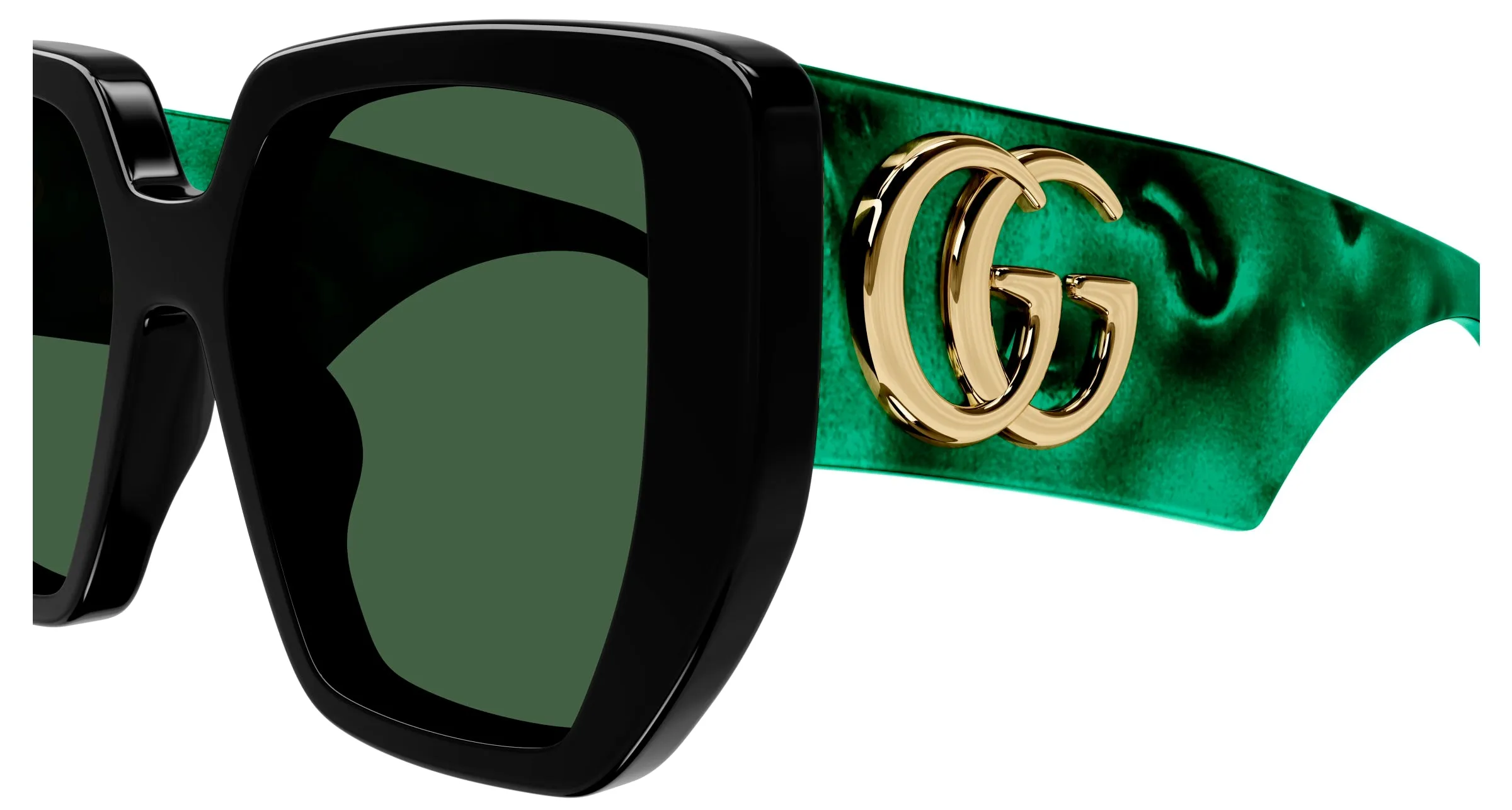 Gucci GG0956S 001 Occhiali da sole Acetato Nero Verde Squadrata Normale - immagine 3