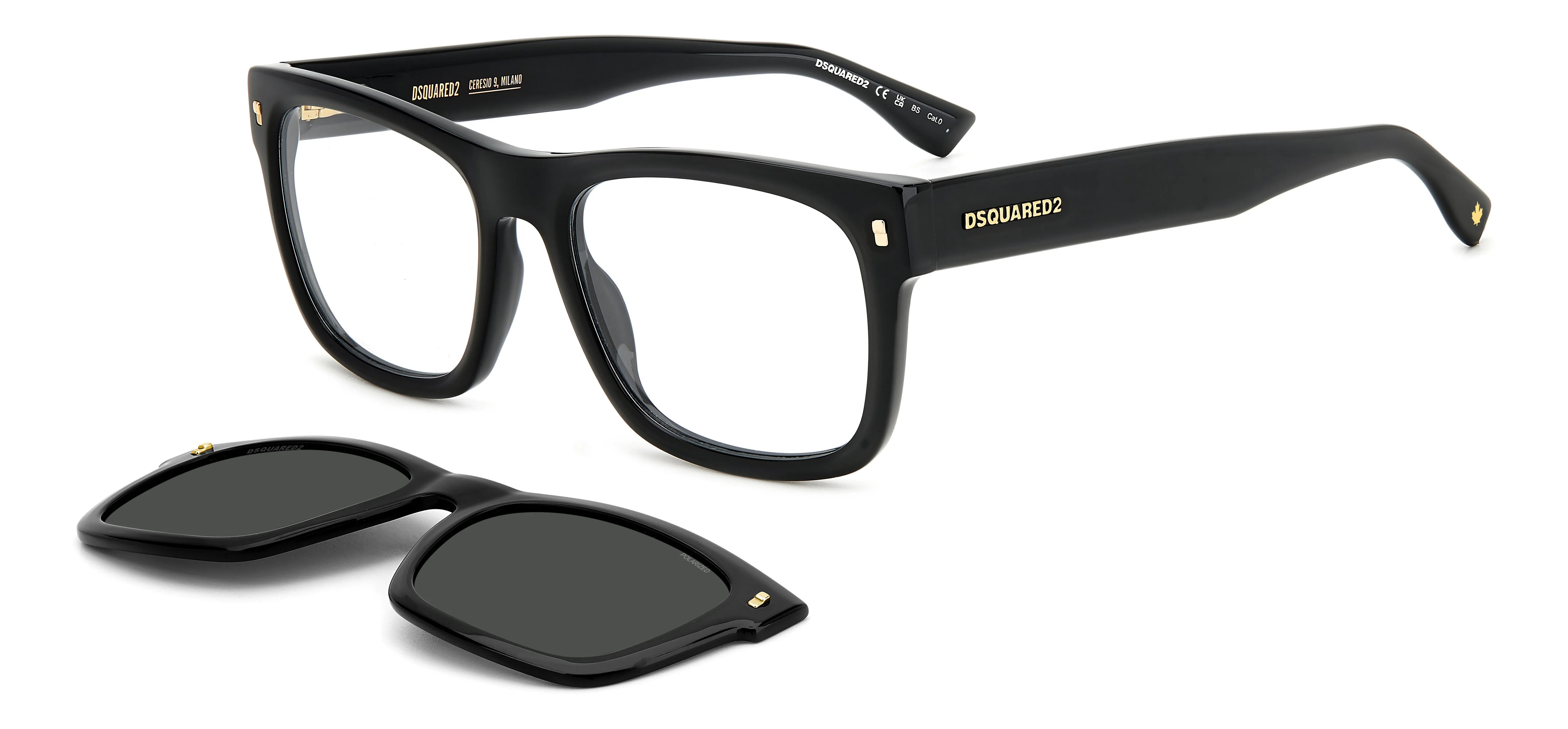 Dsquared2 D2 0100/CS 807/M9 Occhiali da sole Plastica Nero Grigio Geometrica Polarizzata Clip-on - immagine 1
