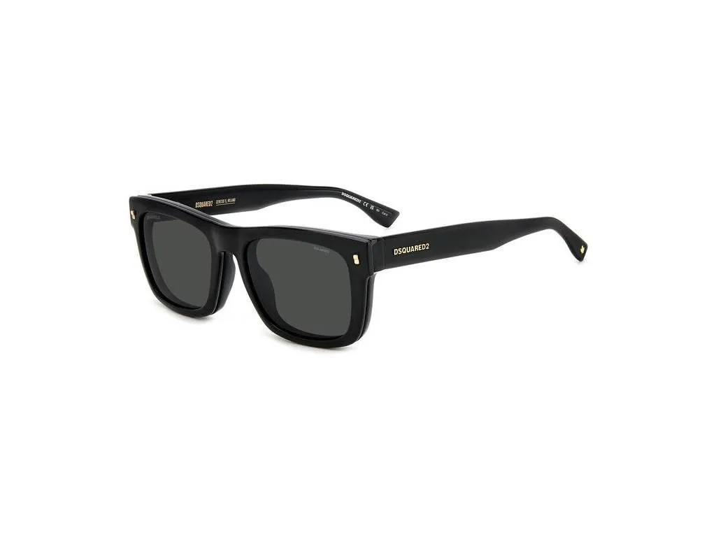 Dsquared2 D2 0100/CS 807/M9 Occhiali da sole Plastica Nero Grigio Geometrica Polarizzata Clip-on - immagine 2