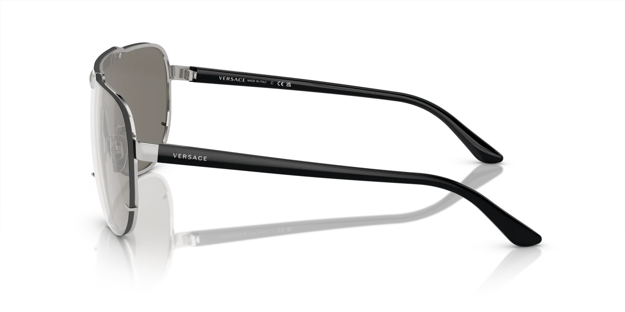 Versace VE2140 10006G Occhiali da sole Metallo Argento Grigio Pilot Specchiate Specchiato - immagine 4