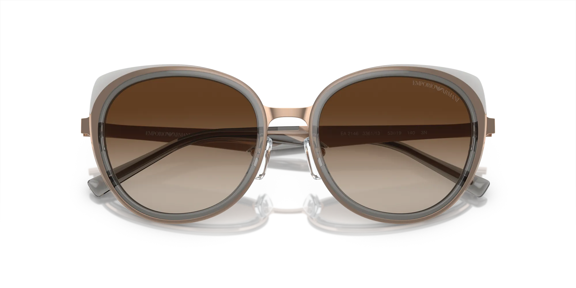 Emporio Armani EA2146 336113 Occhiali da sole Metallo Oro Marrone Rotonda Normale Sfumato - immagine 2
