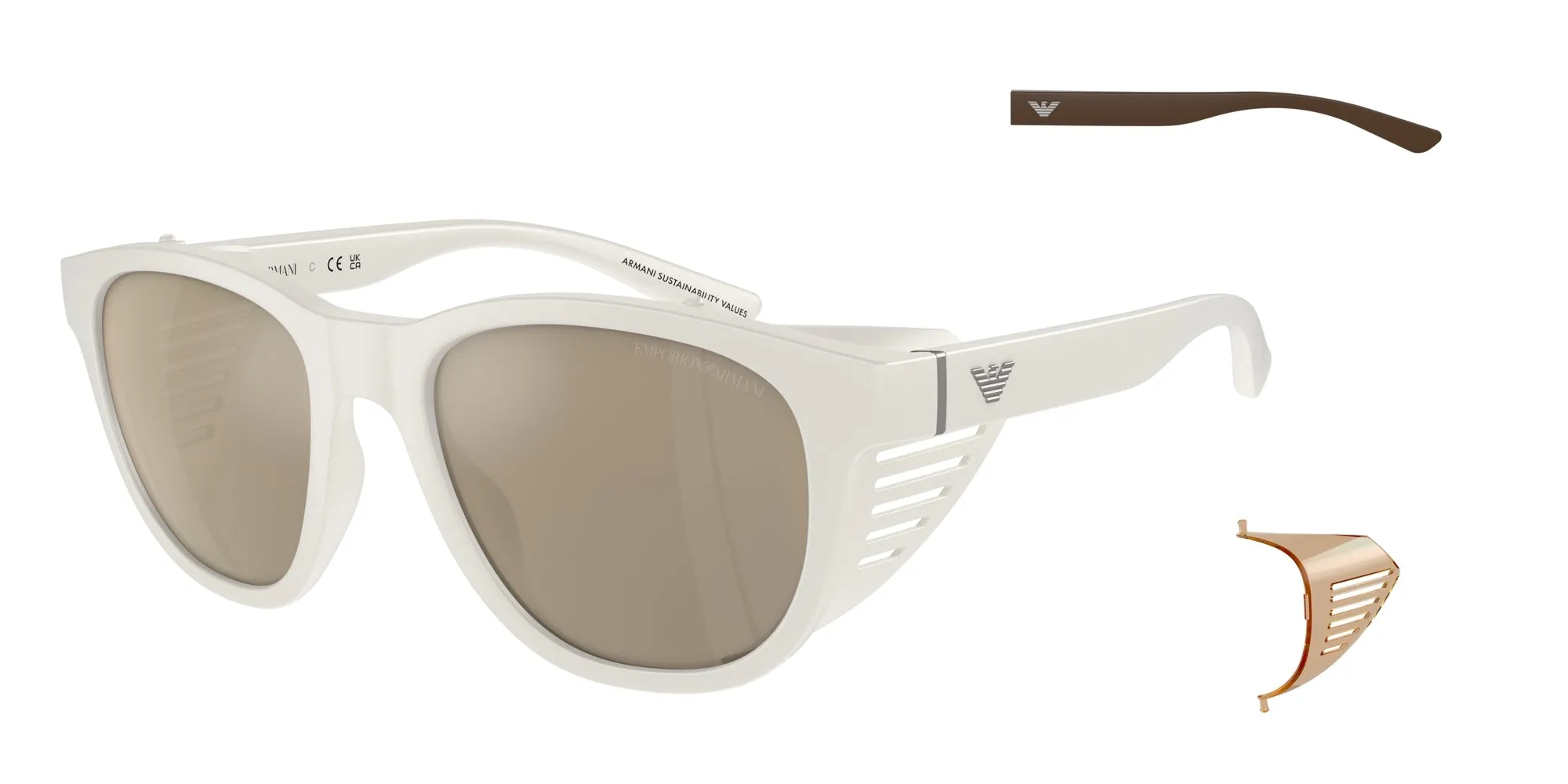 Emporio Armani EA4216U 53445A Occhiali da sole Iniettato Bianco Marrone Pillow Specchiate Specchiato - immagine 1