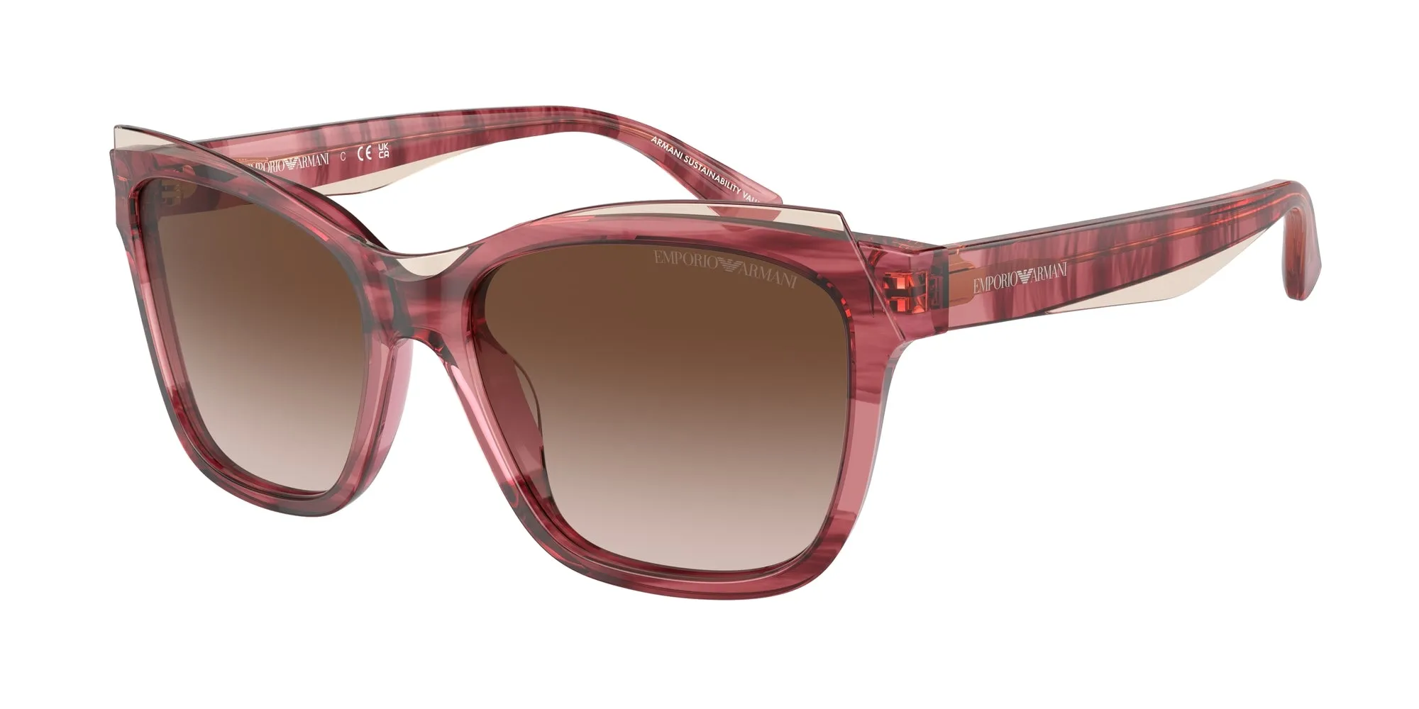 Emporio Armani EA4209 605713 Occhiali da sole Acetato Rosso Marrone Pillow Normale Sfumato - immagine 1