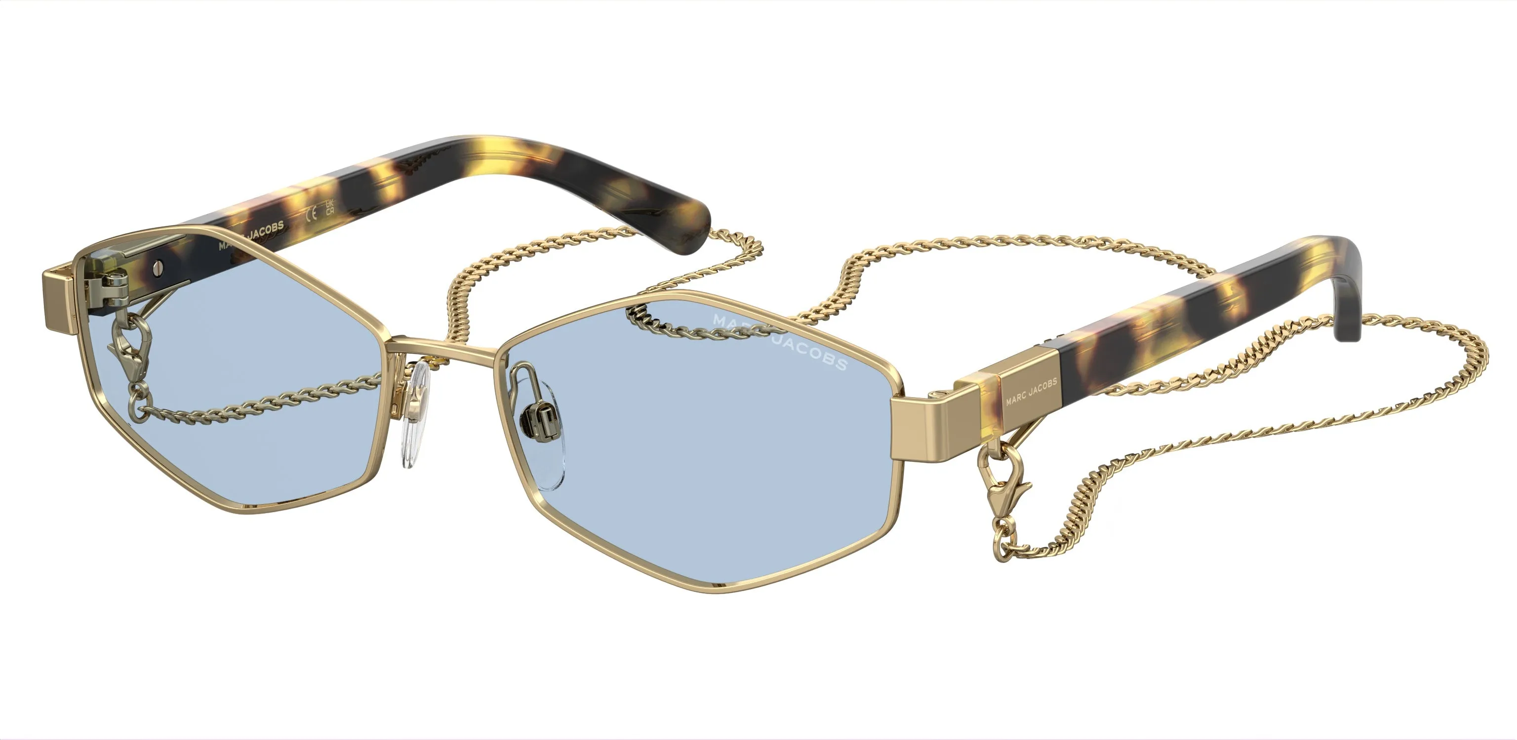 Marc Jacobs MARC 496/S 013/KU Occhiali da sole Metallo Oro Azzurro Geometrica - immagine 1