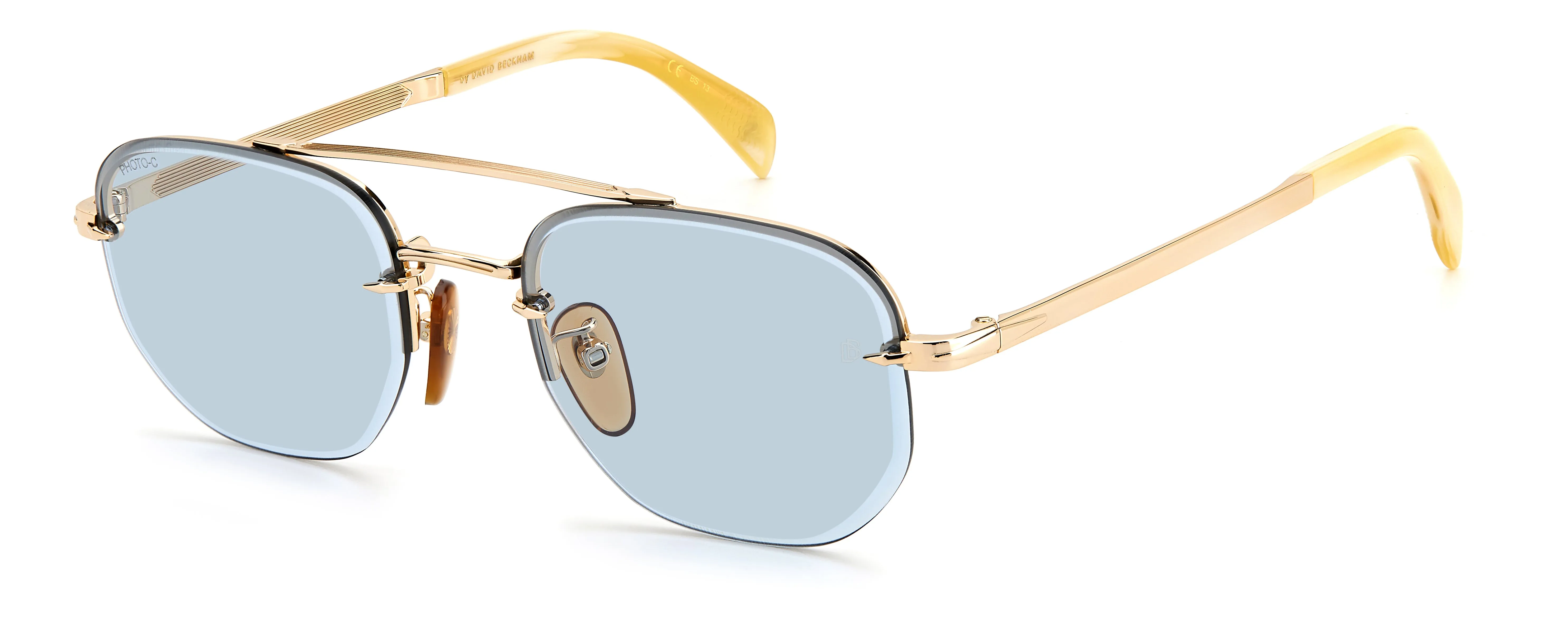 DAVID BECKHAM DB 1078/S IDA/QZ Occhiali da sole Acciaio Oro Azzurro Geometrica - immagine 1