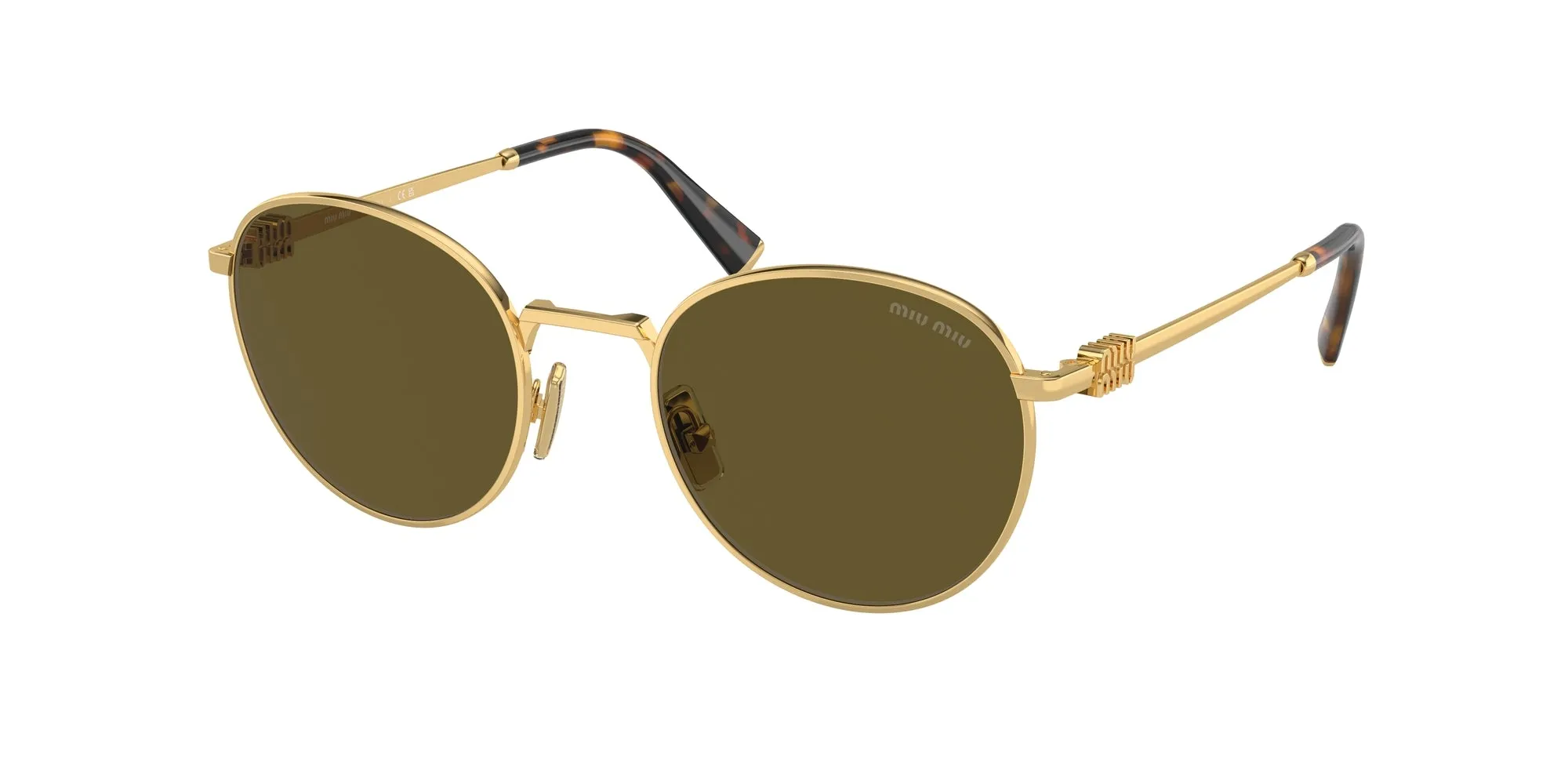 Miu Miu MU 55ZS 5AK09Z Occhiali da sole Metallo Oro Marrone Rotonda Normale - immagine 1