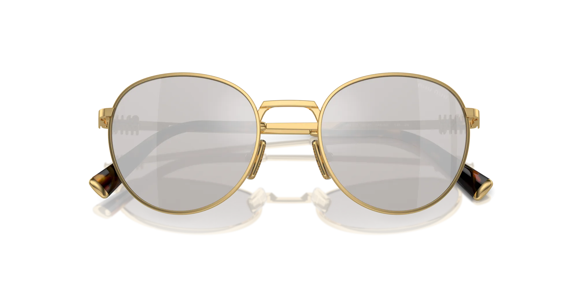 Miu Miu MU 55ZS 5AK07F Occhiali da sole Metallo Oro Grigio Rotonda Specchiate Specchiato - immagine 2