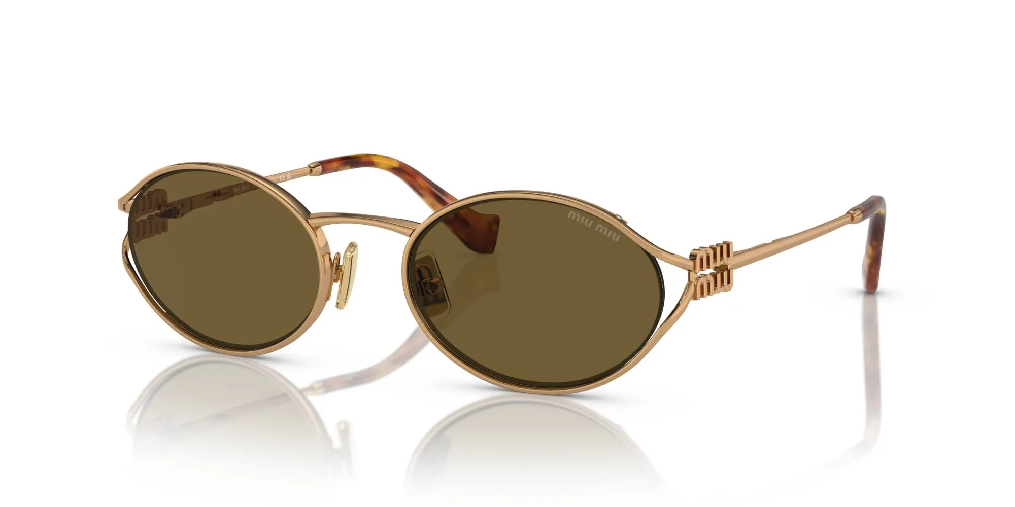 Miu Miu MU 52YS 7OE01T Occhiali da sole Metallo Oro Marrone Rotonda Normale - immagine 1