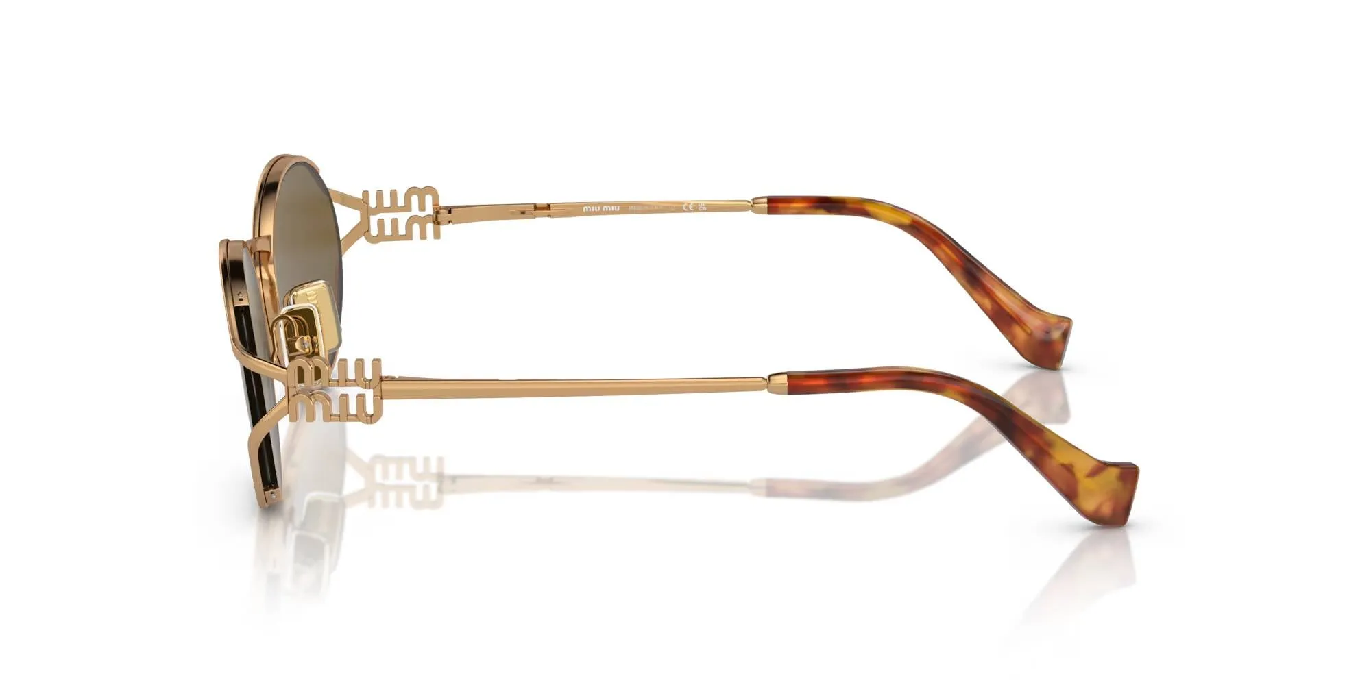 Miu Miu MU 52YS 7OE01T Occhiali da sole Metallo Oro Marrone Rotonda Normale - immagine 4