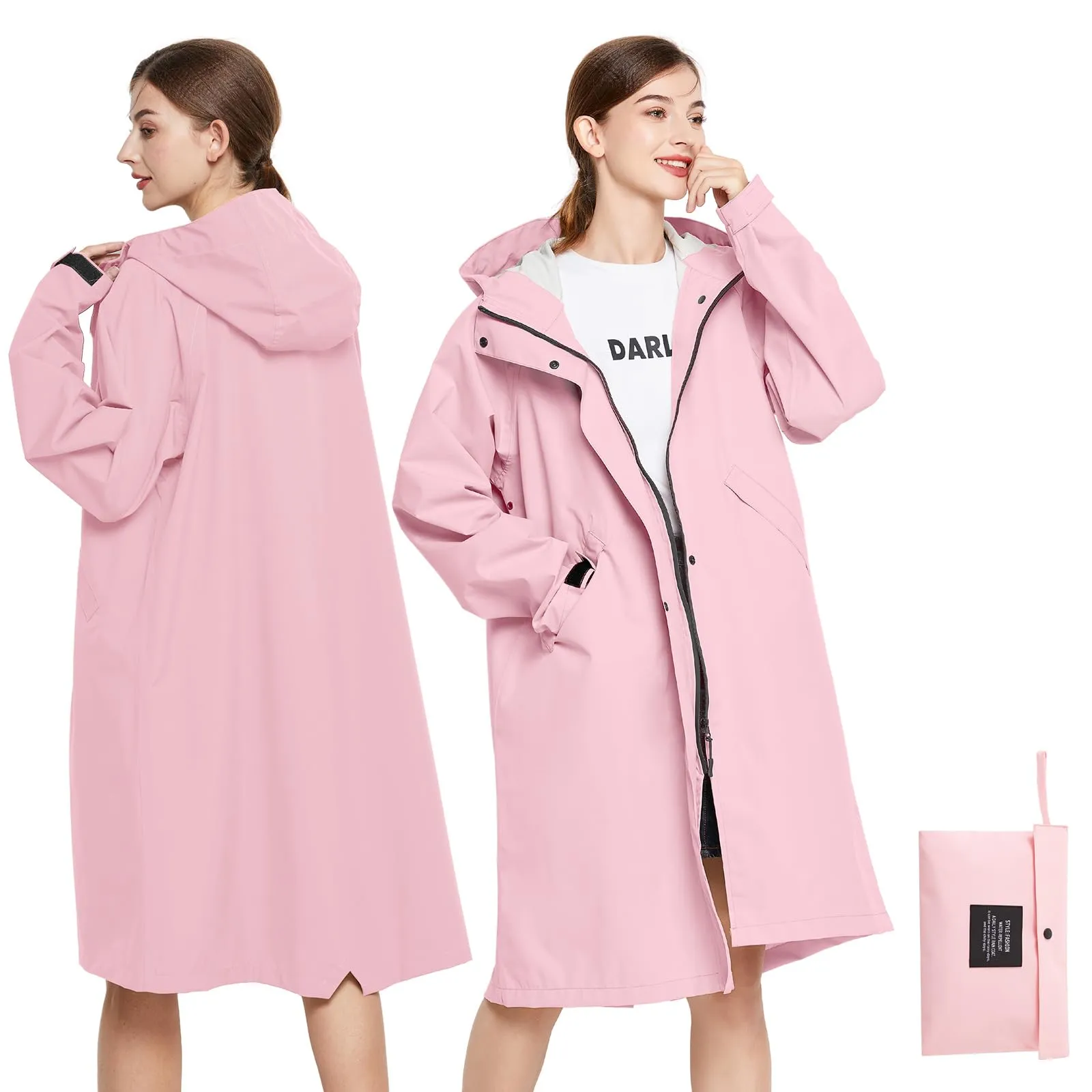 SOPPY Impermeabile da donna, leggero, lungo, impermeabile, giacca a vento, traspirante, per attività all'aperto, rosa, XL - immagine 1