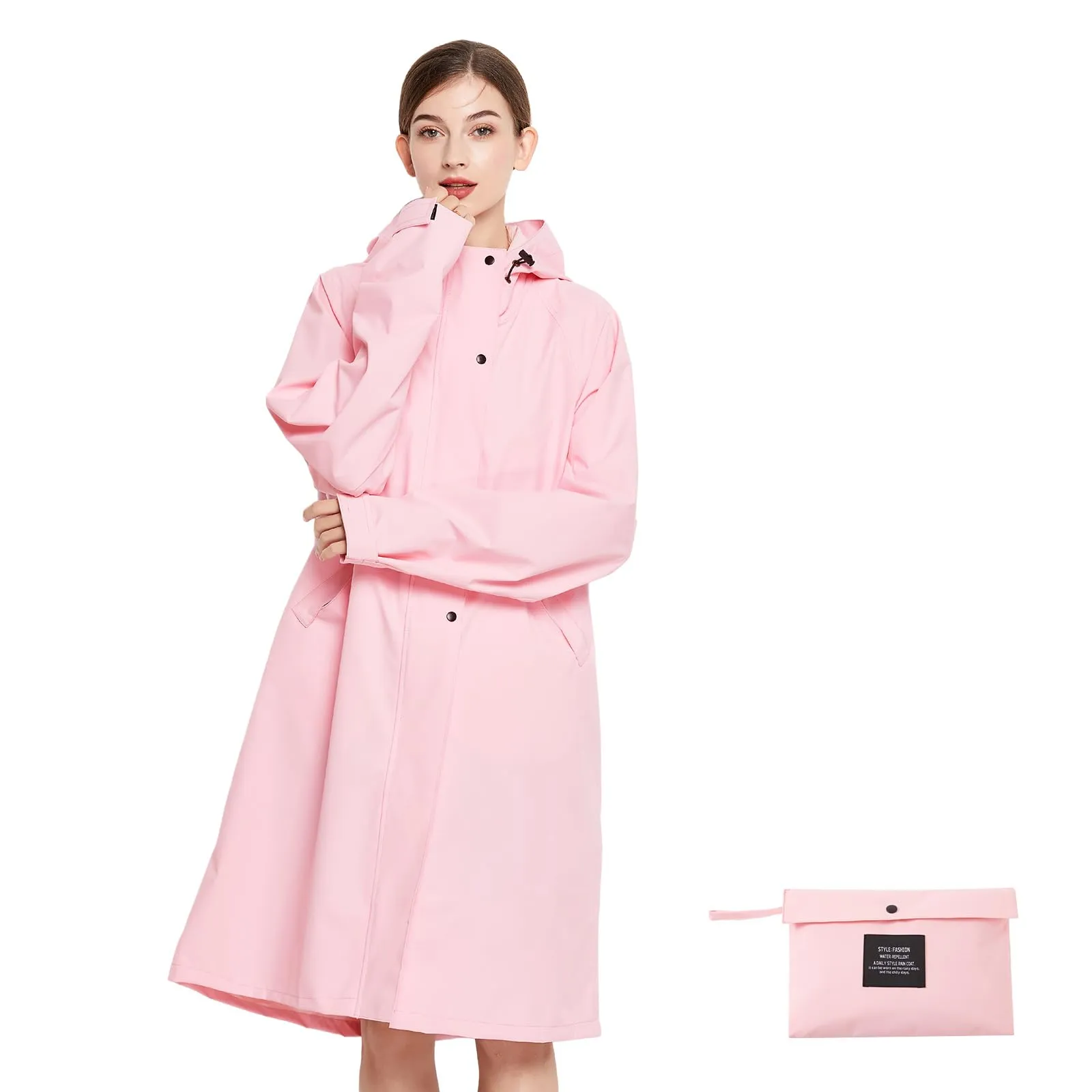 SOPPY Impermeabile da donna, leggero, lungo, impermeabile, giacca a vento, traspirante, per attività all'aperto, rosa, XL - immagine 2