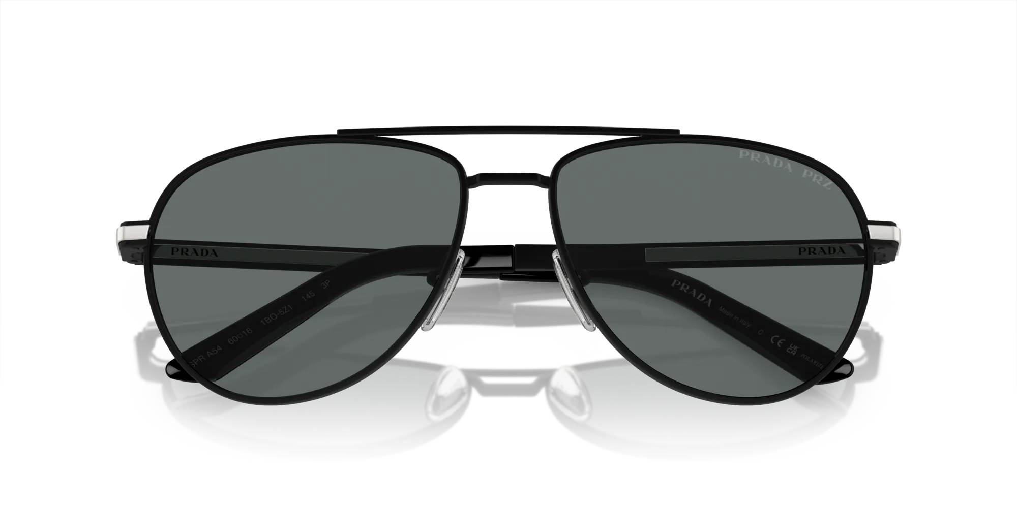 Prada PR A54S 1BO5Z1 Occhiali da sole Metallo Nero Grigio Pilot Polarizzata - immagine 2
