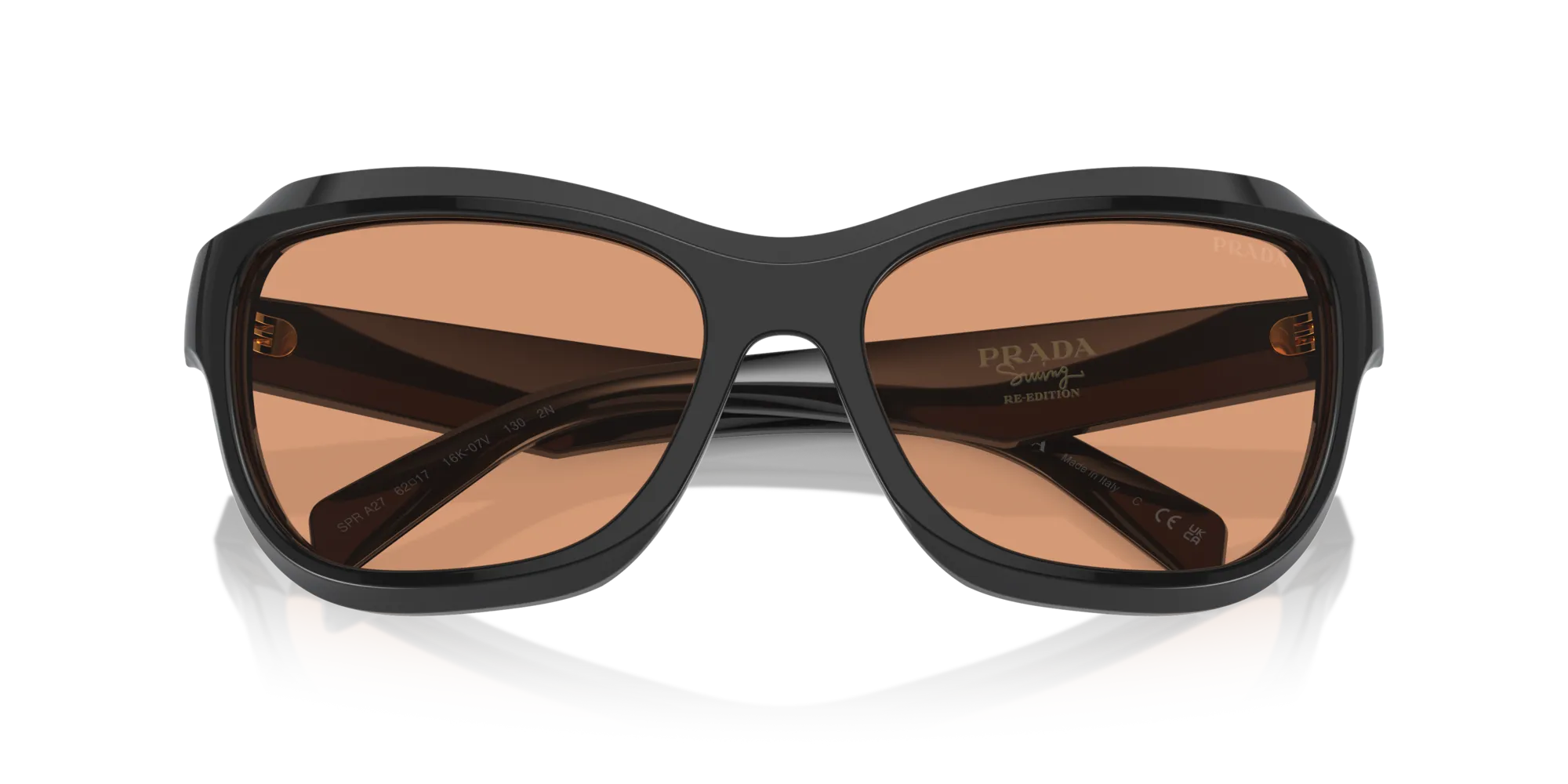 Prada PR A27S 16K07V Occhiali da sole Acetato Nero Arancione Farfalla Normale - immagine 2