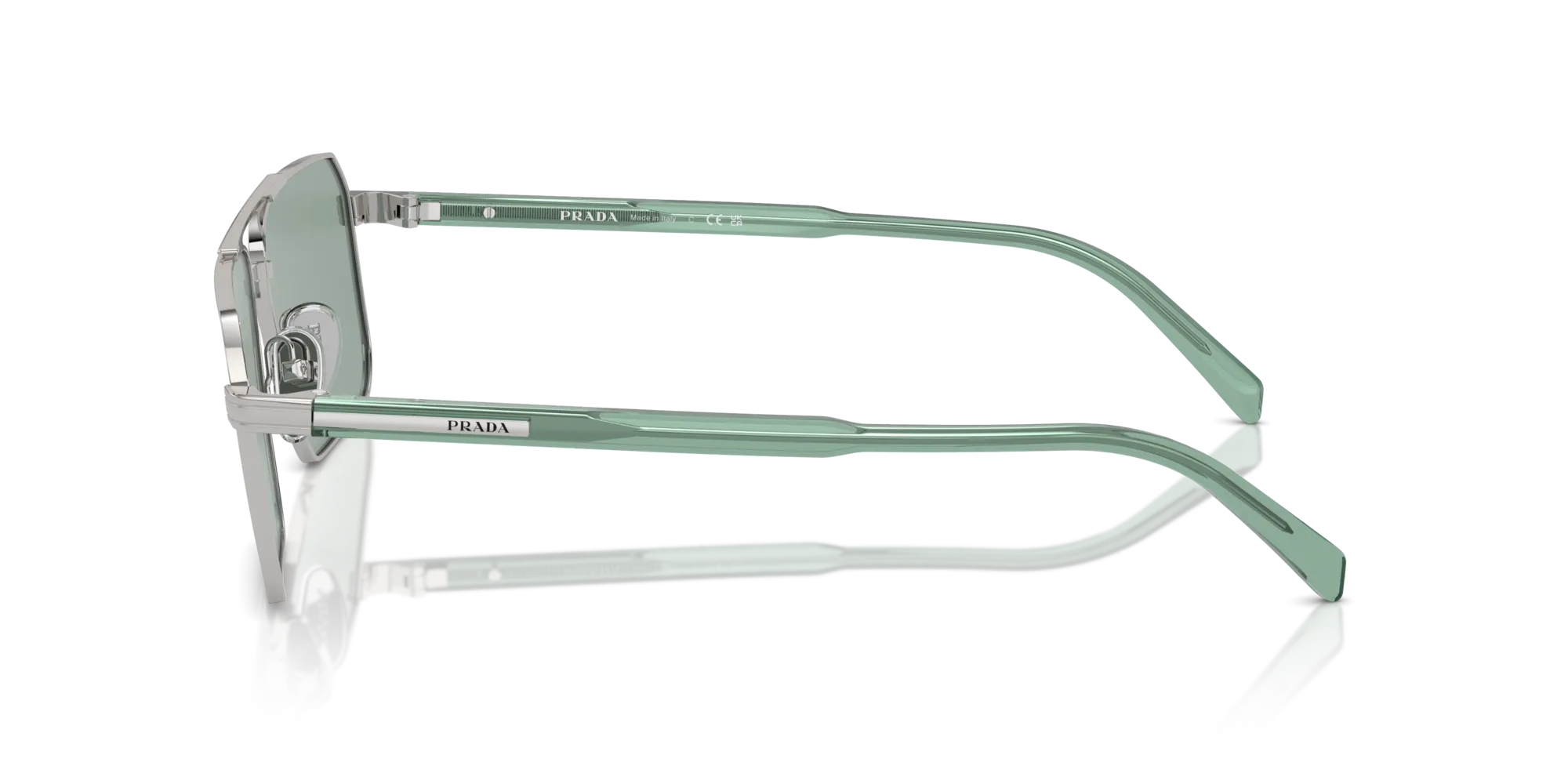 Prada PR A57S 1BC10G Occhiali da sole Acciaio Argento Verde Squadrata Normale - immagine 4