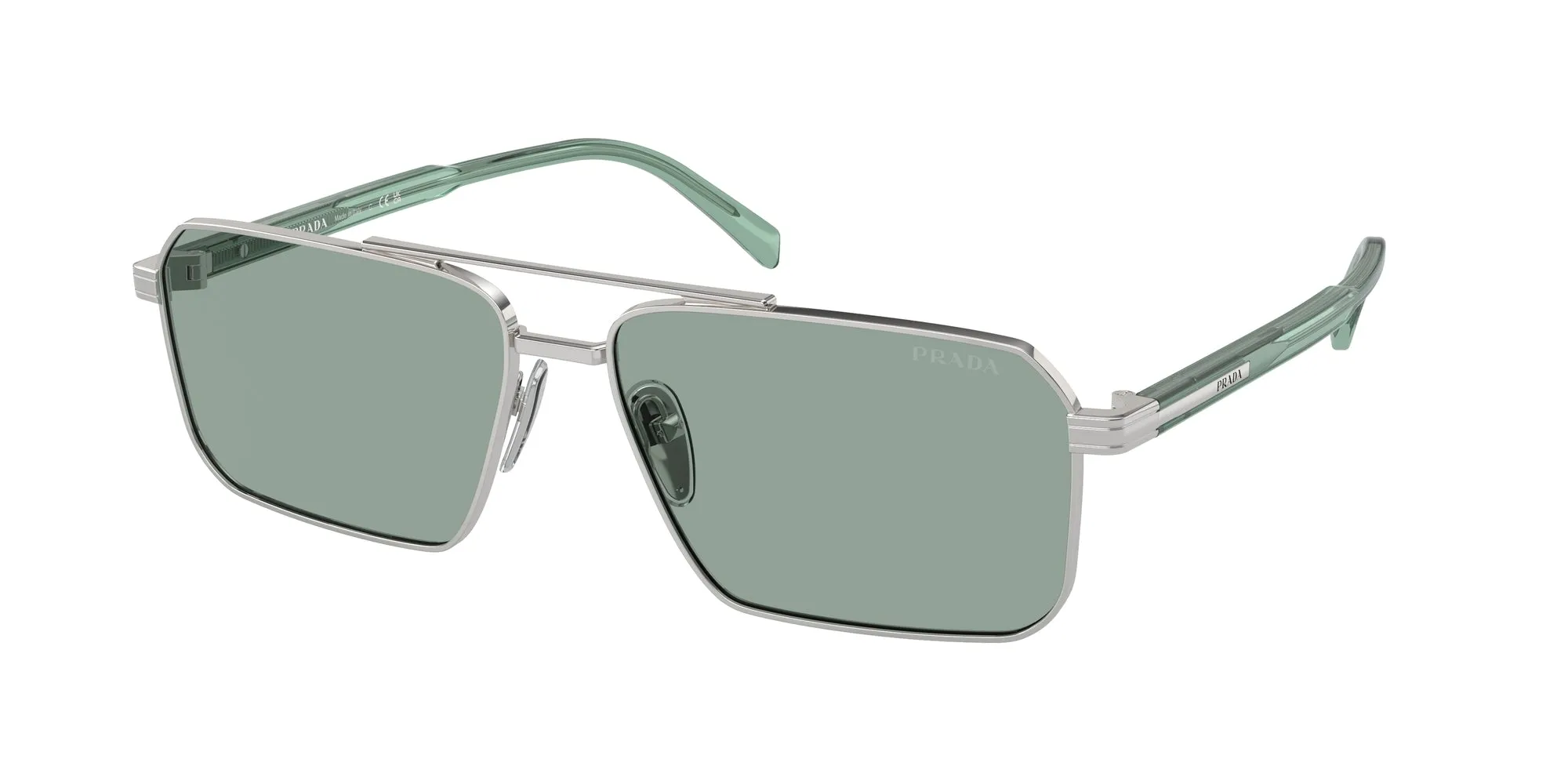 Prada PR A57S 1BC10G Occhiali da sole Acciaio Argento Verde Squadrata Normale - immagine 1