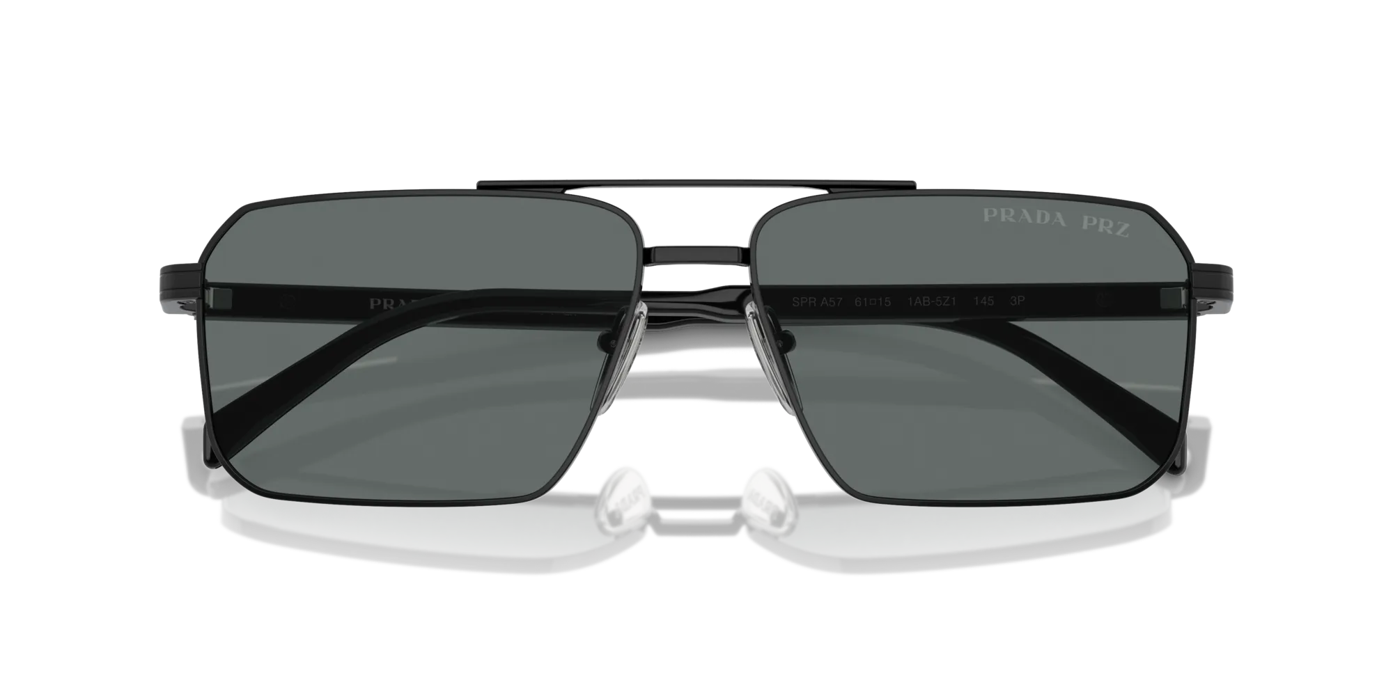 Prada PR A57S 1AB5Z1 Occhiali da sole Acciaio Nero Grigio Squadrata Polarizzata - immagine 2