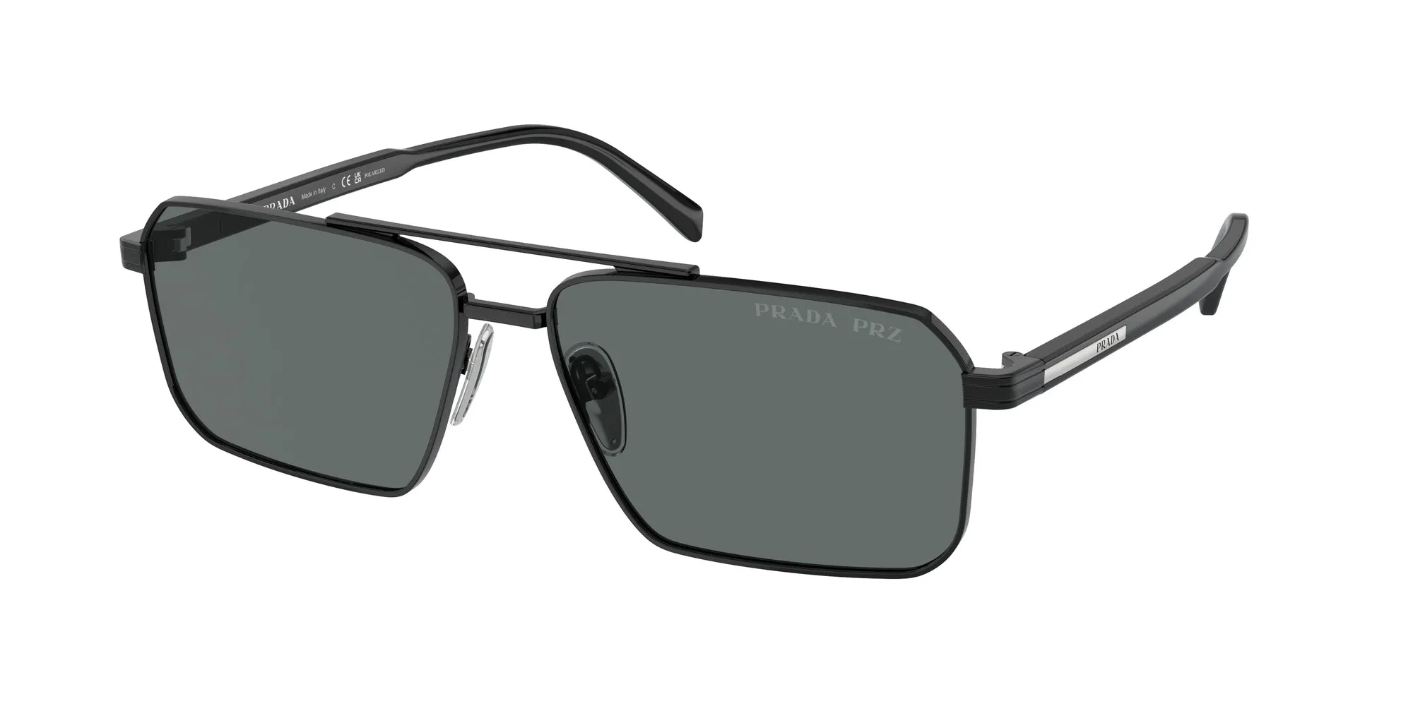 Prada PR A57S 1AB5Z1 Occhiali da sole Acciaio Nero Grigio Squadrata Polarizzata - immagine 1