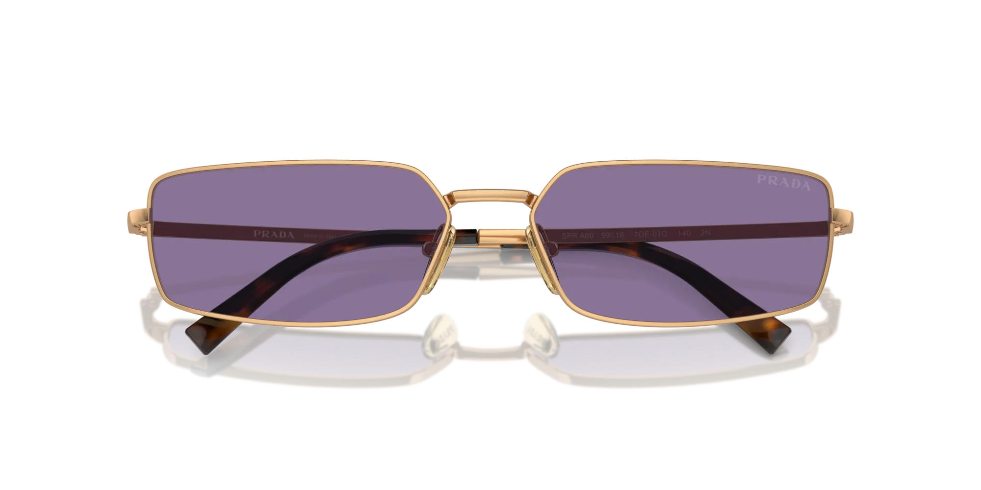 Prada PR A60S 7OE01O Occhiali da sole Metallo Marrone Viola Squadrata Normale - immagine 2