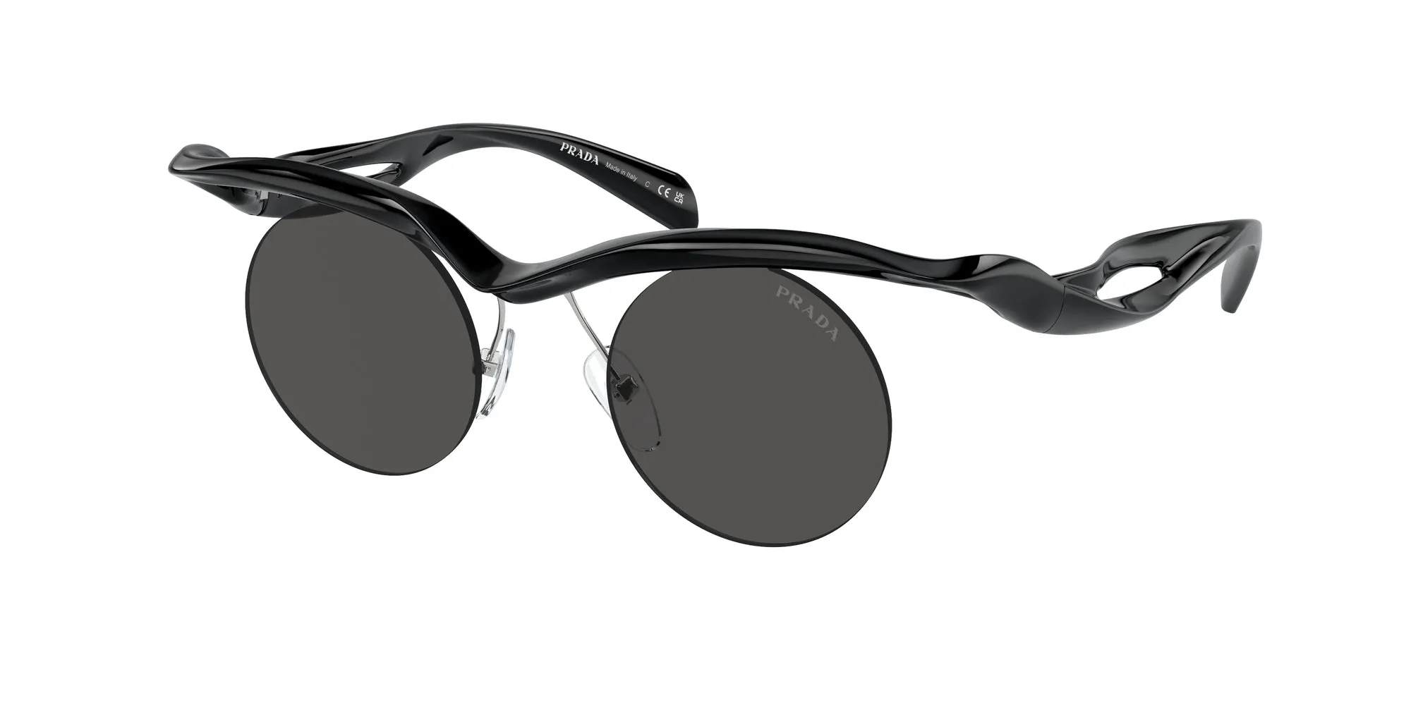 Prada PR A18S 1AB5S0 Occhiali da sole Iniettato Nero Grigio Rotonda Normale - immagine 1