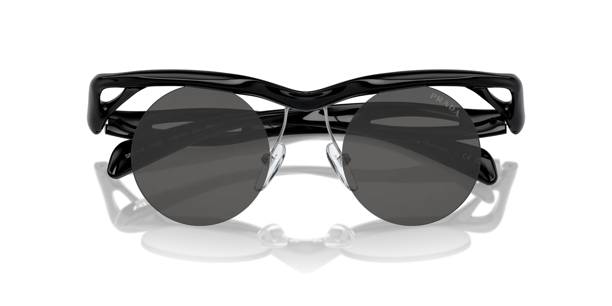 Prada PR A18S 1AB5S0 Occhiali da sole Iniettato Nero Grigio Rotonda Normale - immagine 2