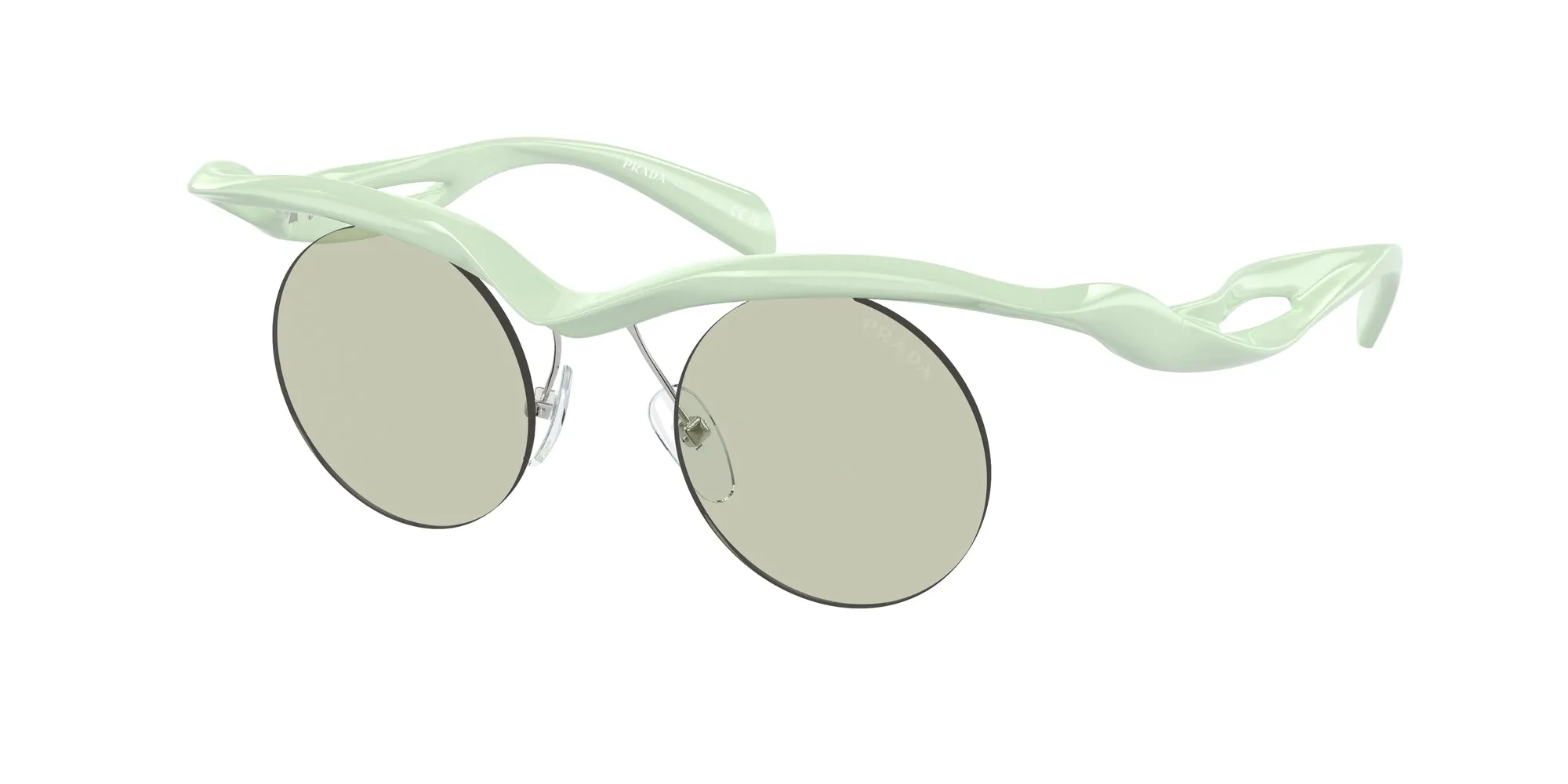 Prada PR A18S 17Q4R0 Occhiali da sole Iniettato Verde Verde Rotonda Normale - immagine 1
