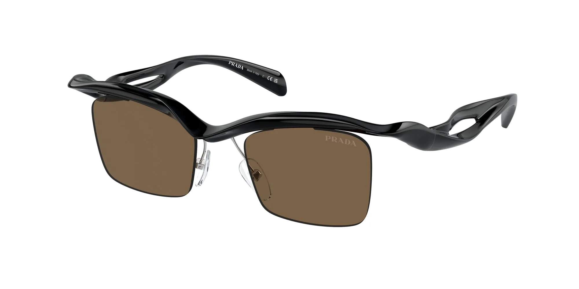 Prada PR A15S 1AB8C1 Occhiali da sole Nylon Nero Marrone Squadrata Normale - immagine 1