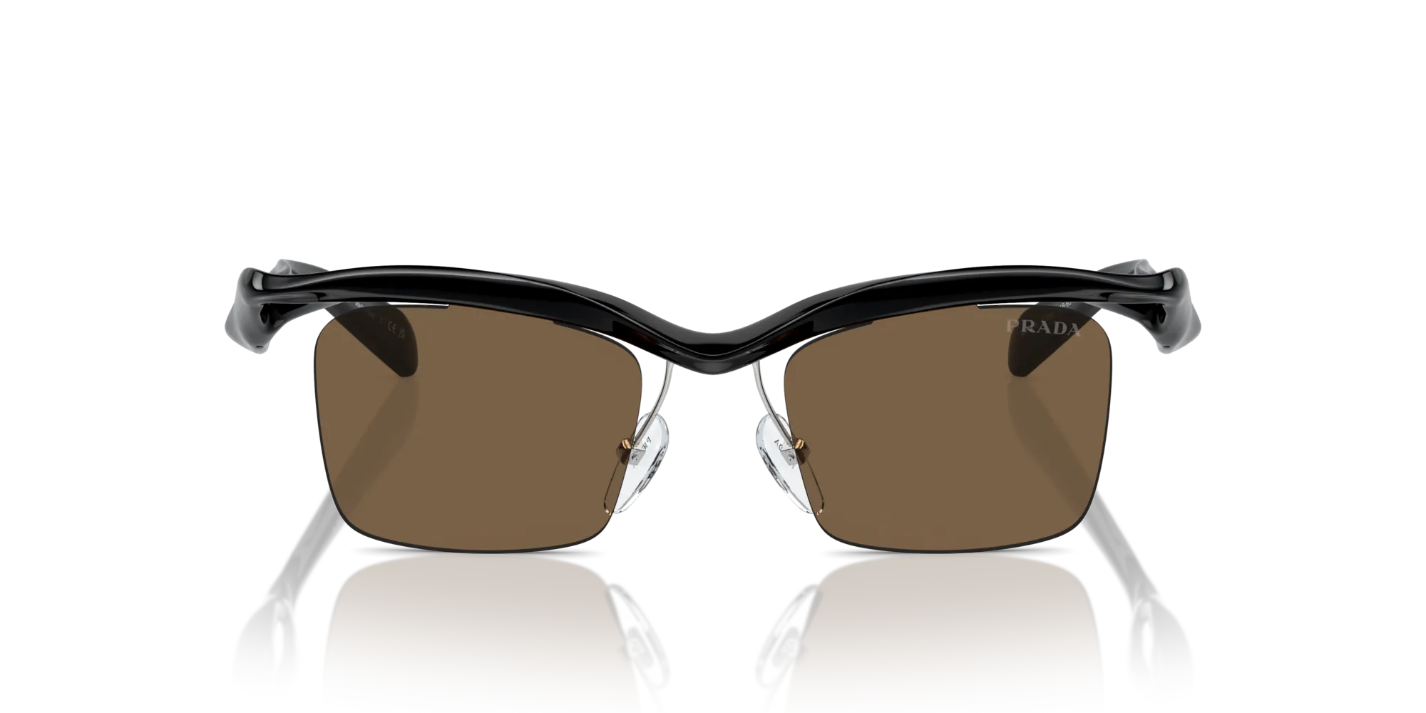 Prada PR A15S 1AB8C1 Occhiali da sole Nylon Nero Marrone Squadrata Normale - immagine 3