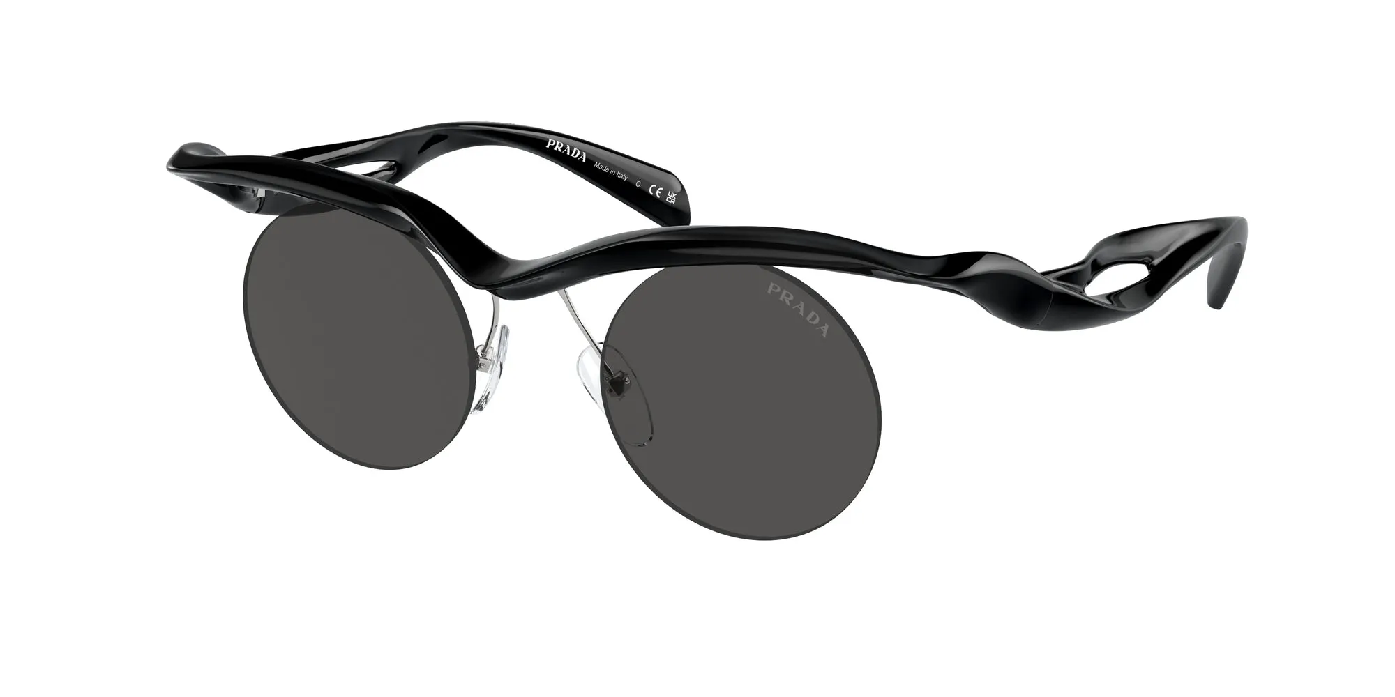 Prada PR A24S 1AB5S0 Occhiali da sole Iniettato Nero Grigio Rotonda Normale - immagine 1
