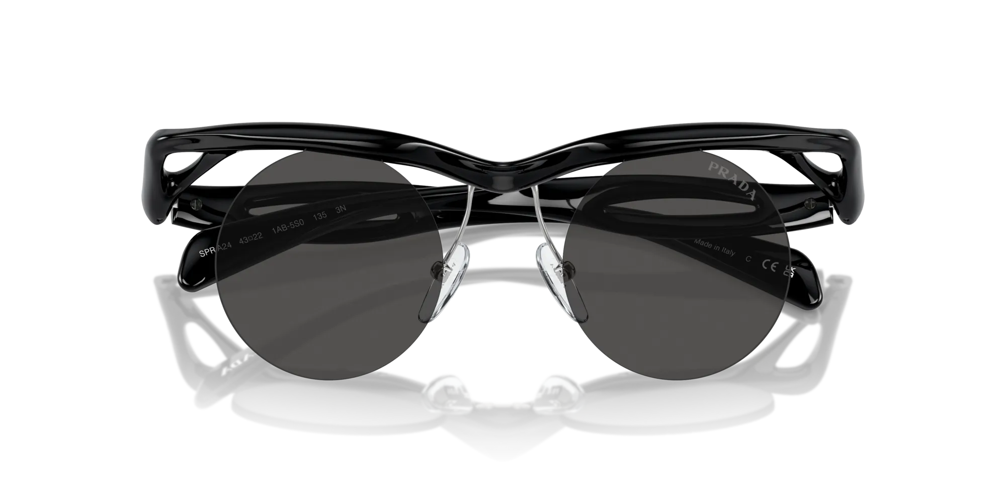 Prada PR A24S 1AB5S0 Occhiali da sole Iniettato Nero Grigio Rotonda Normale - immagine 2