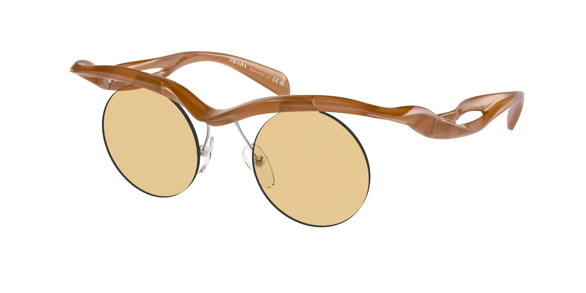 Prada PR A24S 13S80E Occhiali da sole Iniettato Marrone Giallo Rotonda Normale - immagine 1