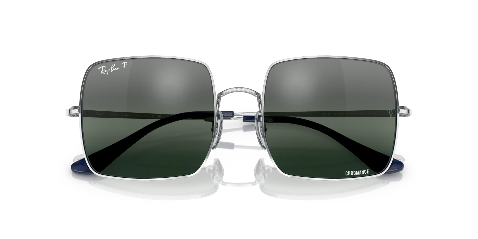 Ray - Ban RB1971 9242G6 Occhiali da sole Metallo Argento Blu Squadrata Polarizzata Specchiato - immagine 2