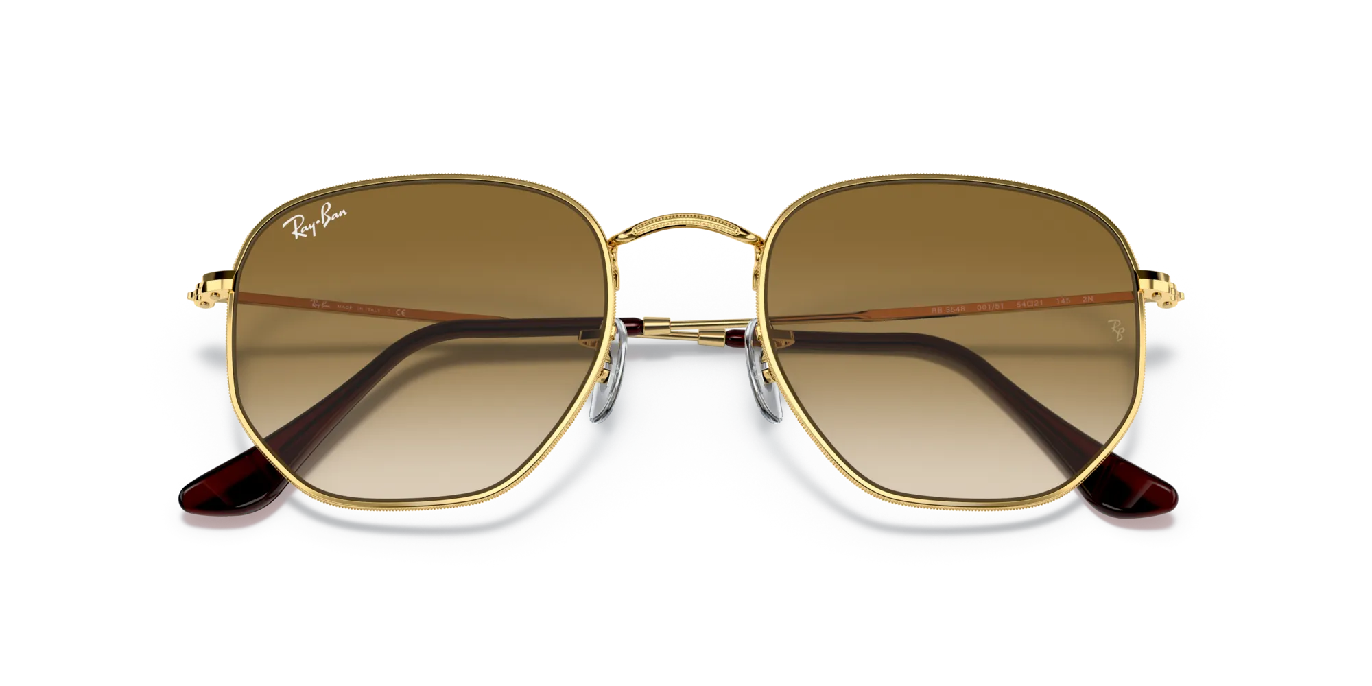 Ray - Ban RB3548 HEXAGONAL 001/51 Occhiali da sole Metallo Oro Marrone Geometrica Sfumato - immagine 2