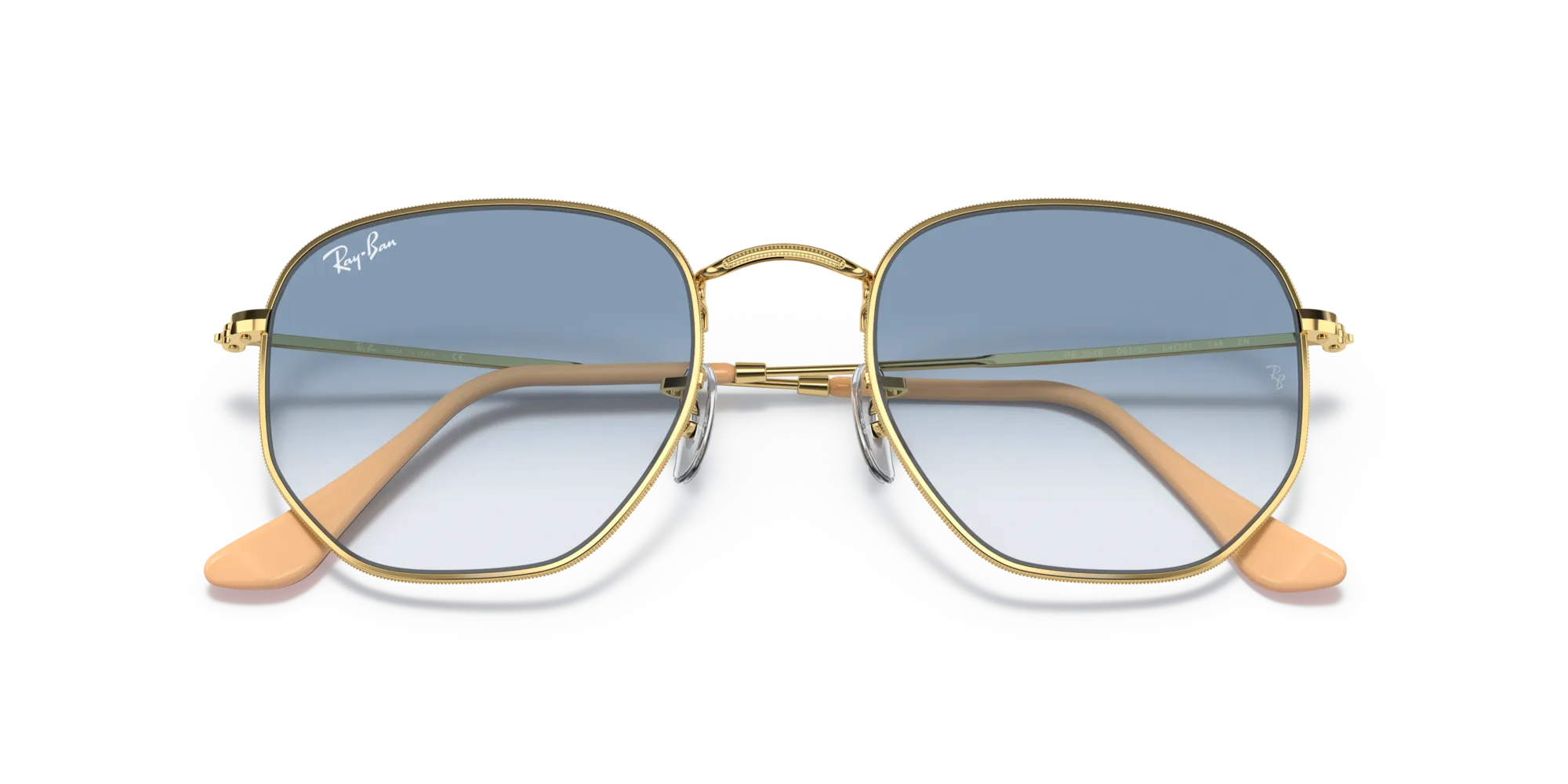 Ray - Ban RB3548 HEXAGONAL 001/3F Occhiali da sole Metallo Oro Blu Geometrica Normale Sfumato - immagine 2