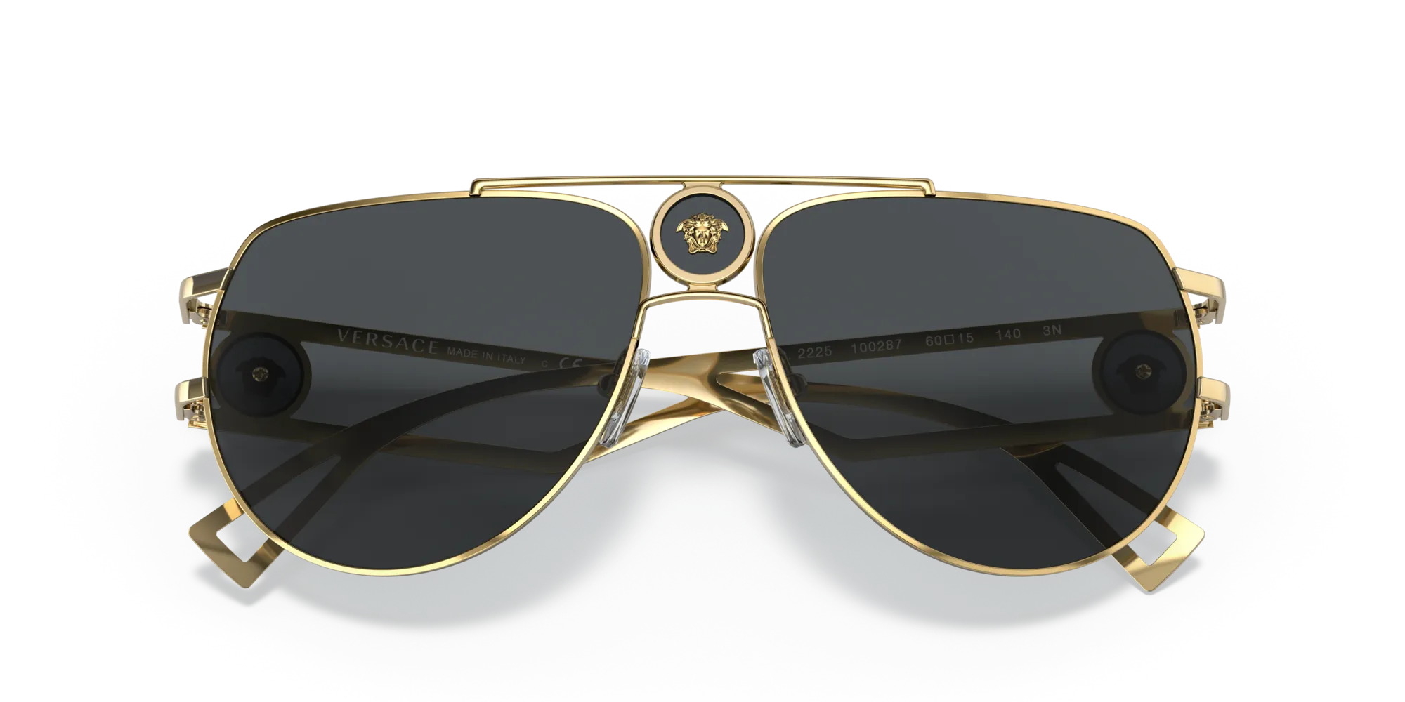 Versace VE2225 100287 Occhiali da sole Metallo Oro Grigio Pilot Normale - immagine 2