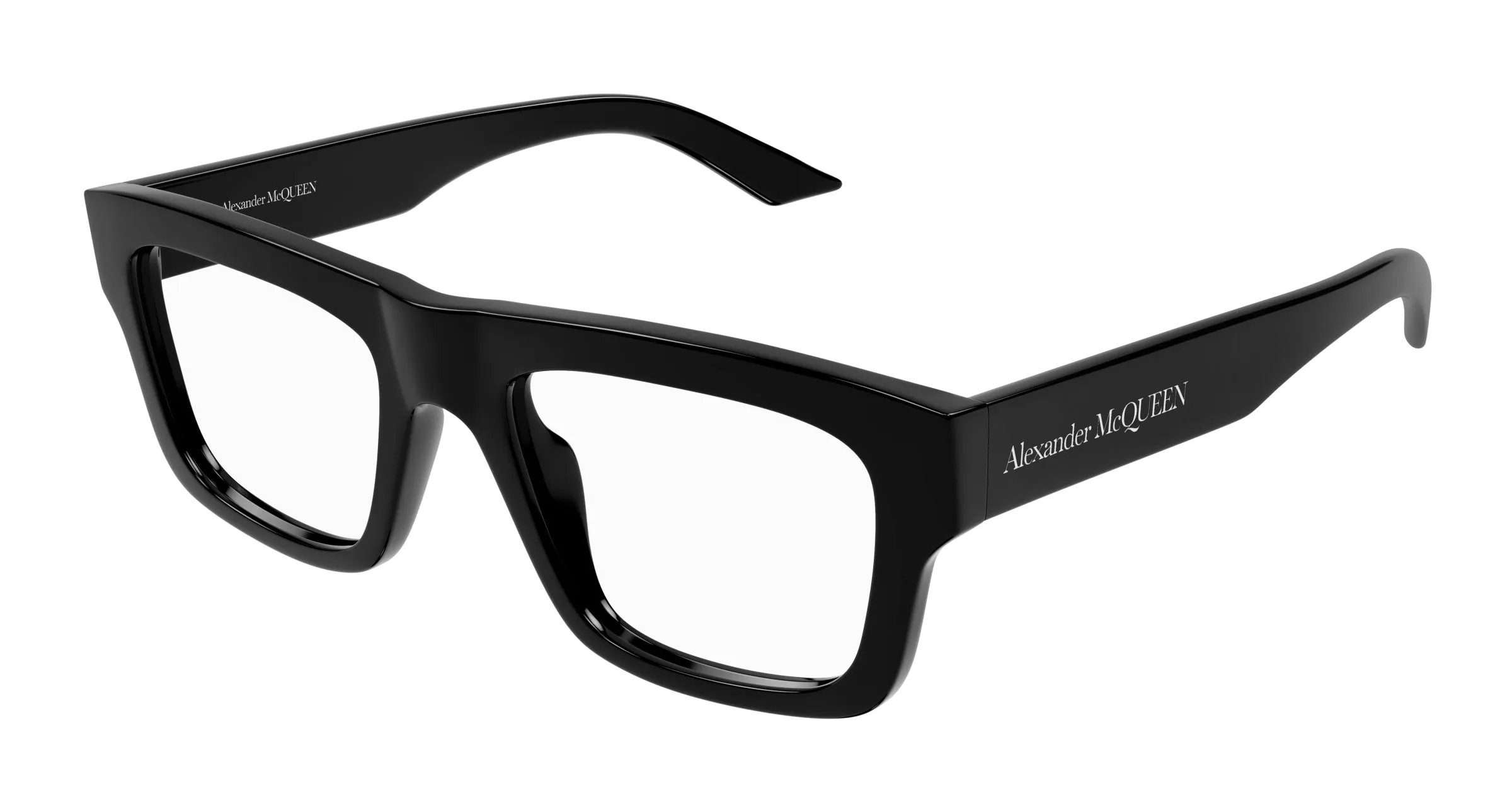Alexander McQueen AM0452O 001 Montature da vista Acetato Nero Trasparente Squadrata - immagine 1