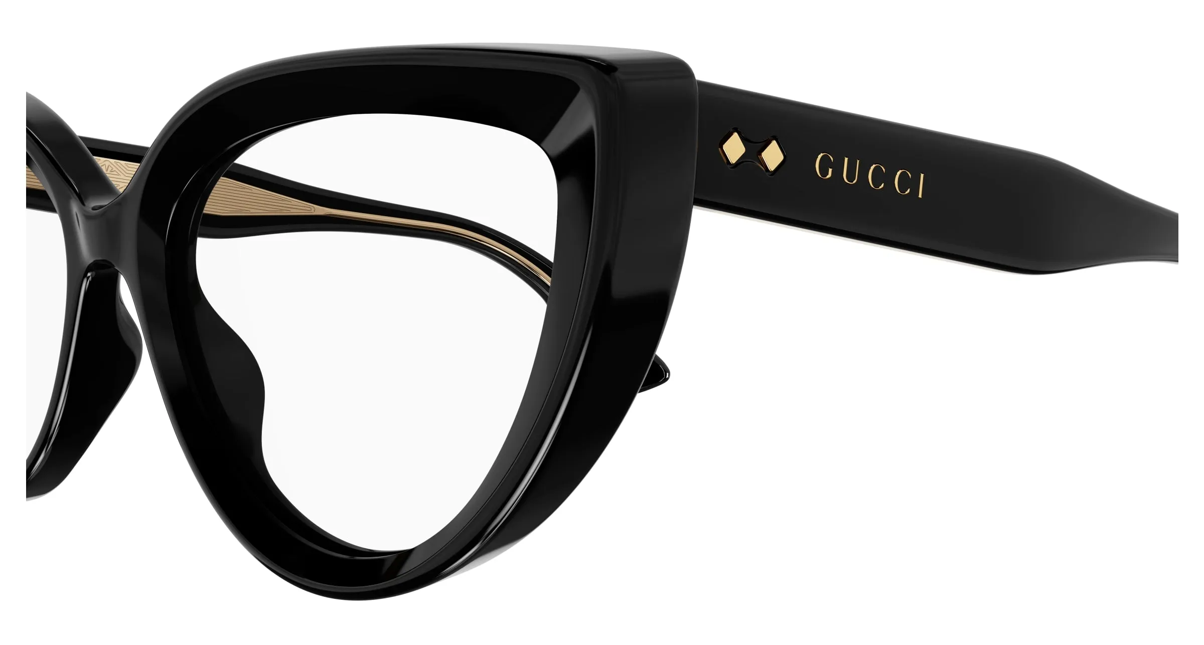 Gucci GG1530O 001 Montature da vista Acetato Nero Trasparente Cat Eye - immagine 3