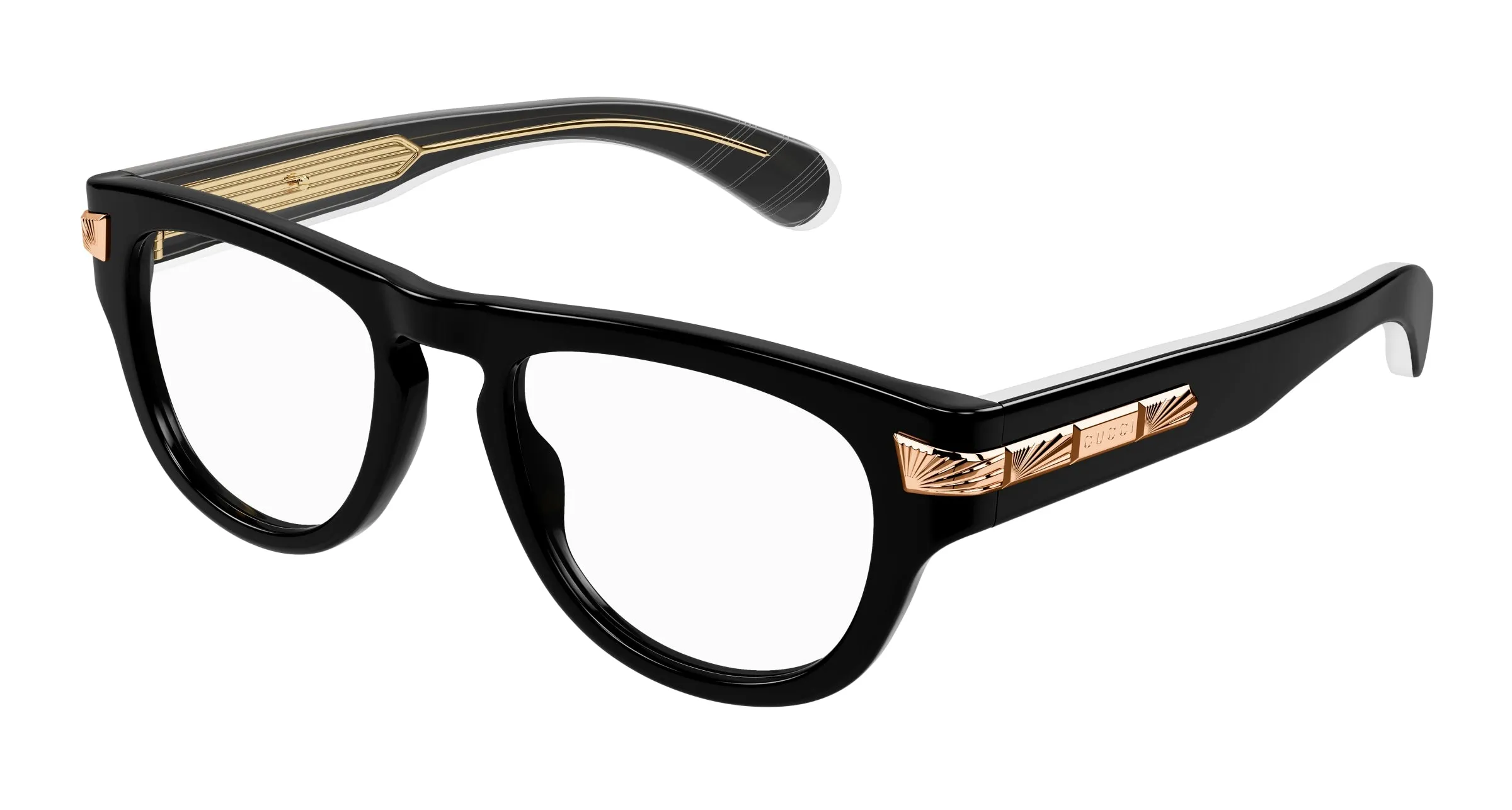 Gucci GG1519O 001 Montature da vista Acetato Nero Trasparente Rotonda - immagine 1