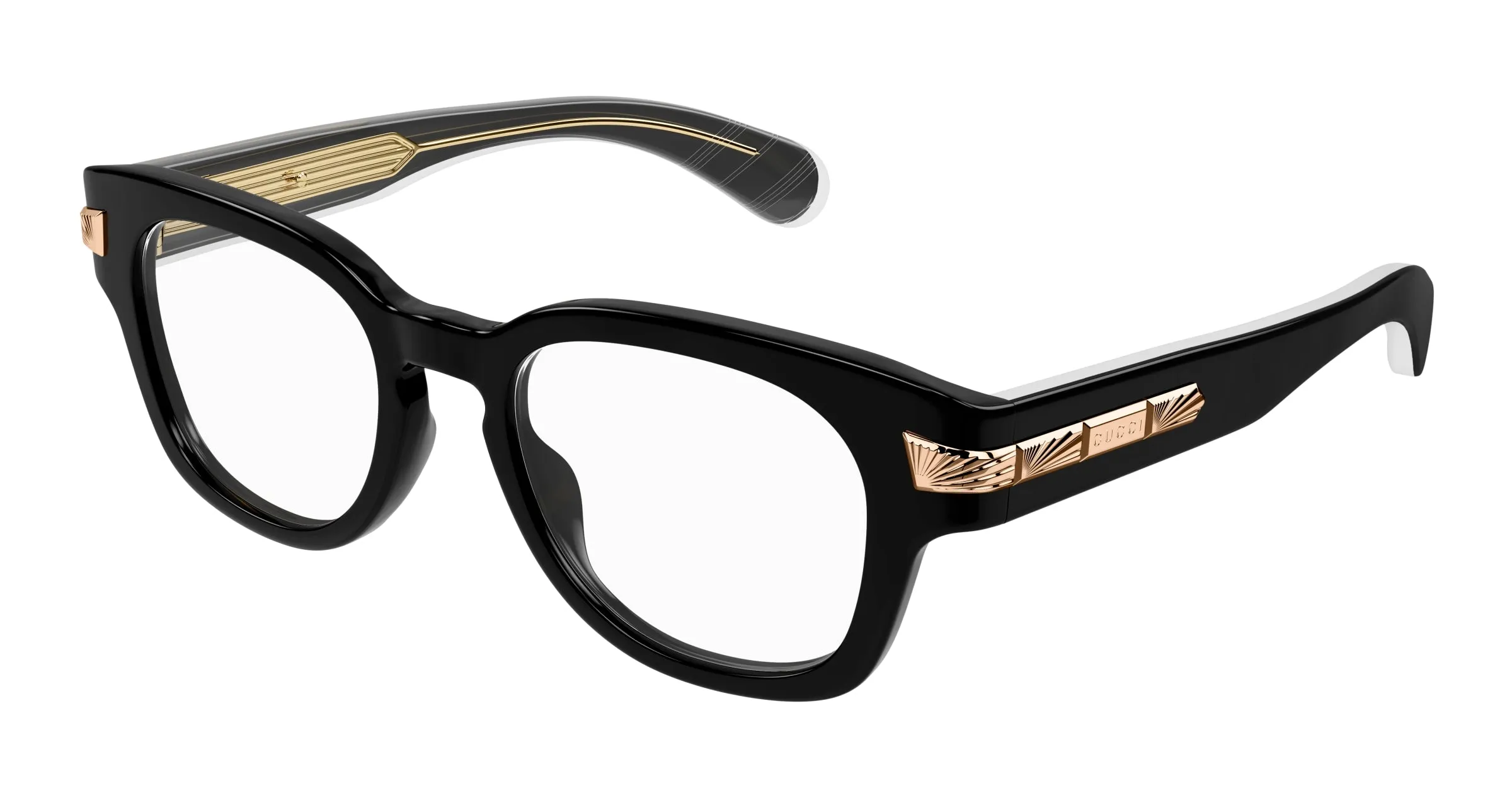 Gucci GG1518O 001 Montature da vista Acetato Nero Trasparente Rotonda - immagine 1