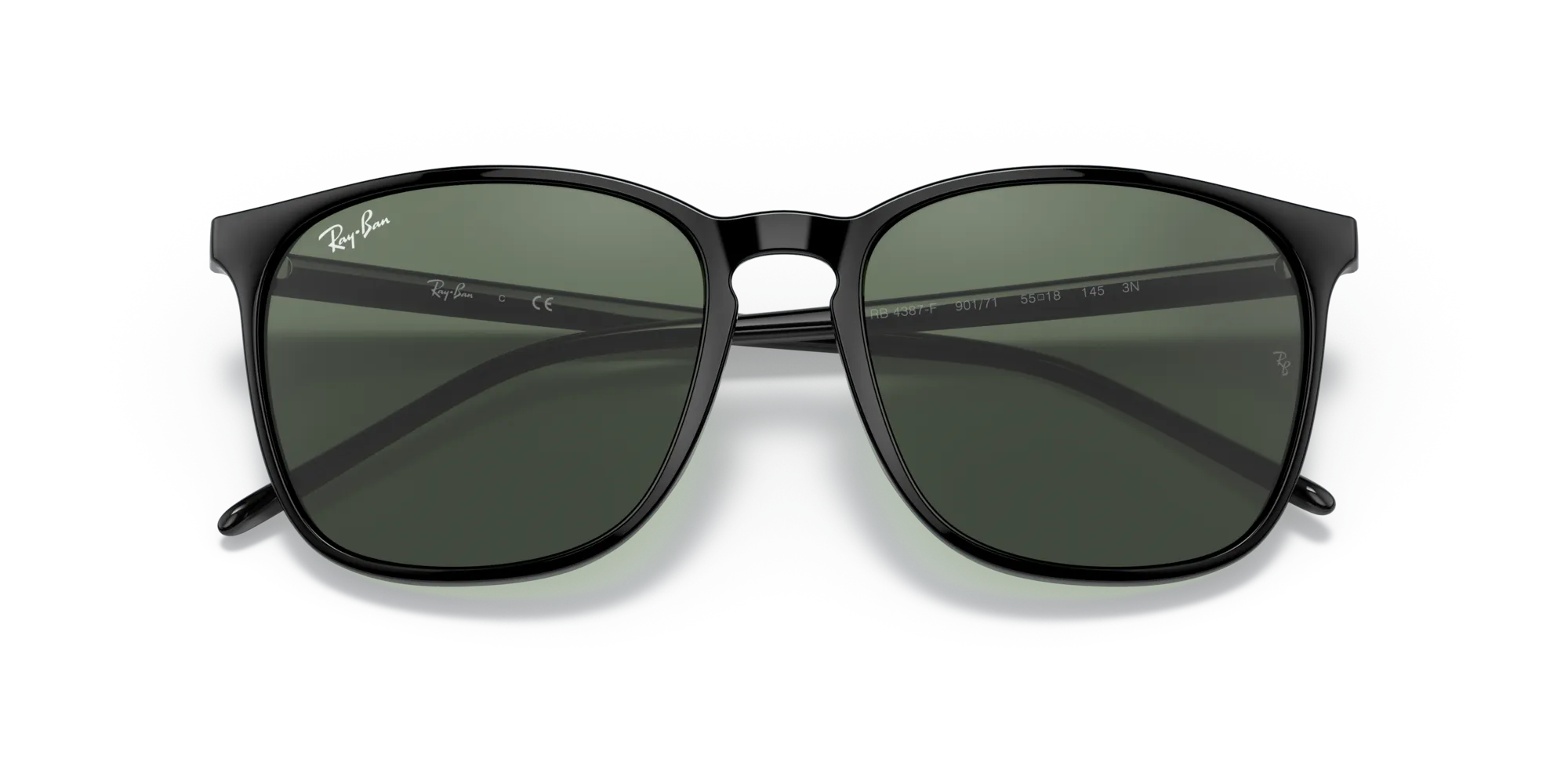 Ray - Ban RB4387F 901/71 Occhiali da sole Acetato Nero Verde Squadrata Normale - immagine 2