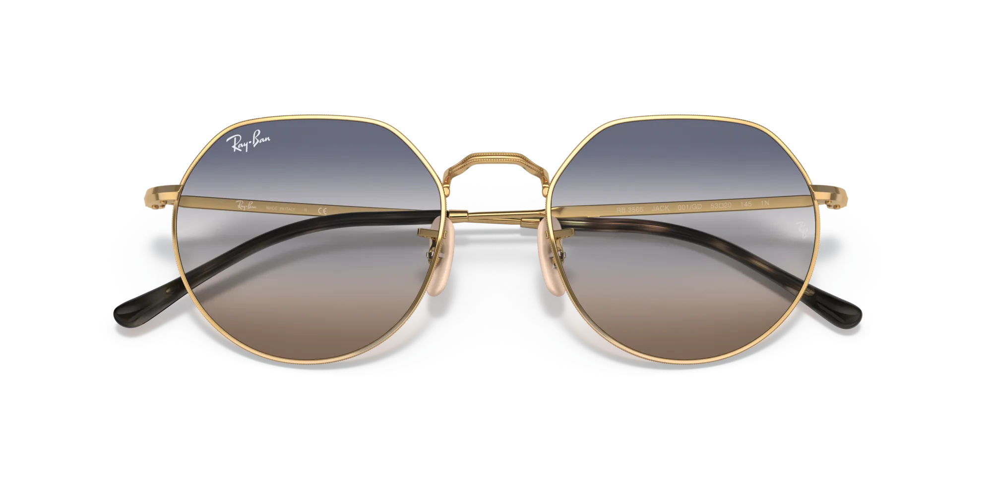 Ray - Ban RB3565 JACK 001/GD Occhiali da sole Metallo Oro Blu Geometrica Normale Sfumato - immagine 2