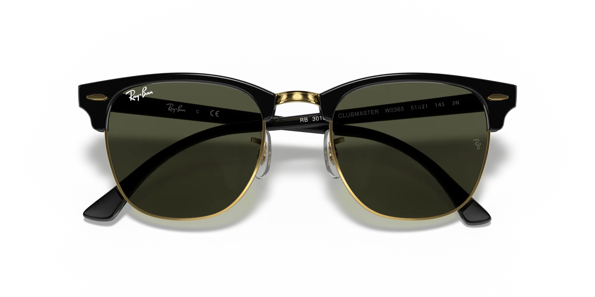 Ray - Ban RB3016F CLUBMASTER LOW BRIDGE FIT W0365 Occhiali da sole Acetato Nero G15 Squadrata Normale - immagine 2