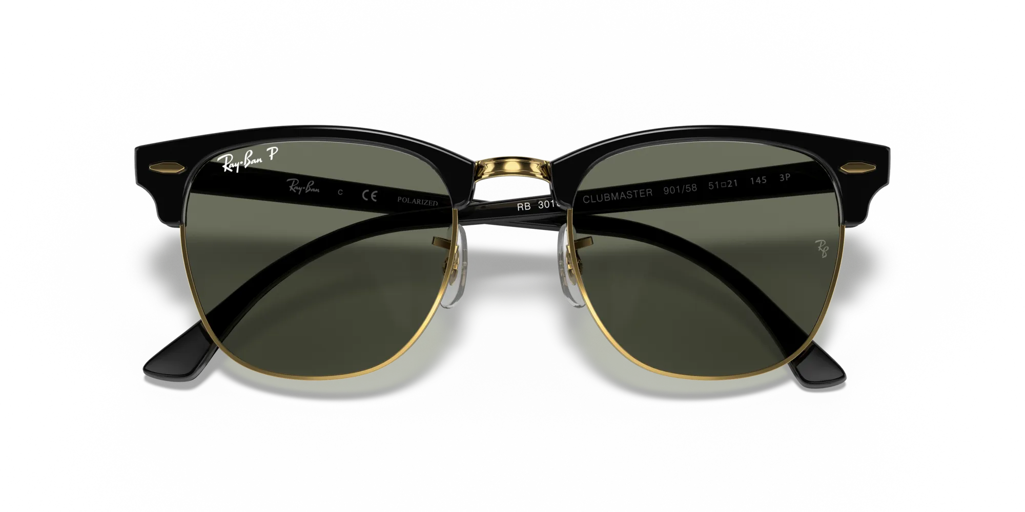 Ray - Ban RB3016F CLUBMASTER LOW BRIDGE FIT 901/58 Occhiali da sole Acetato Nero G15 Squadrata Polarizzata - immagine 2