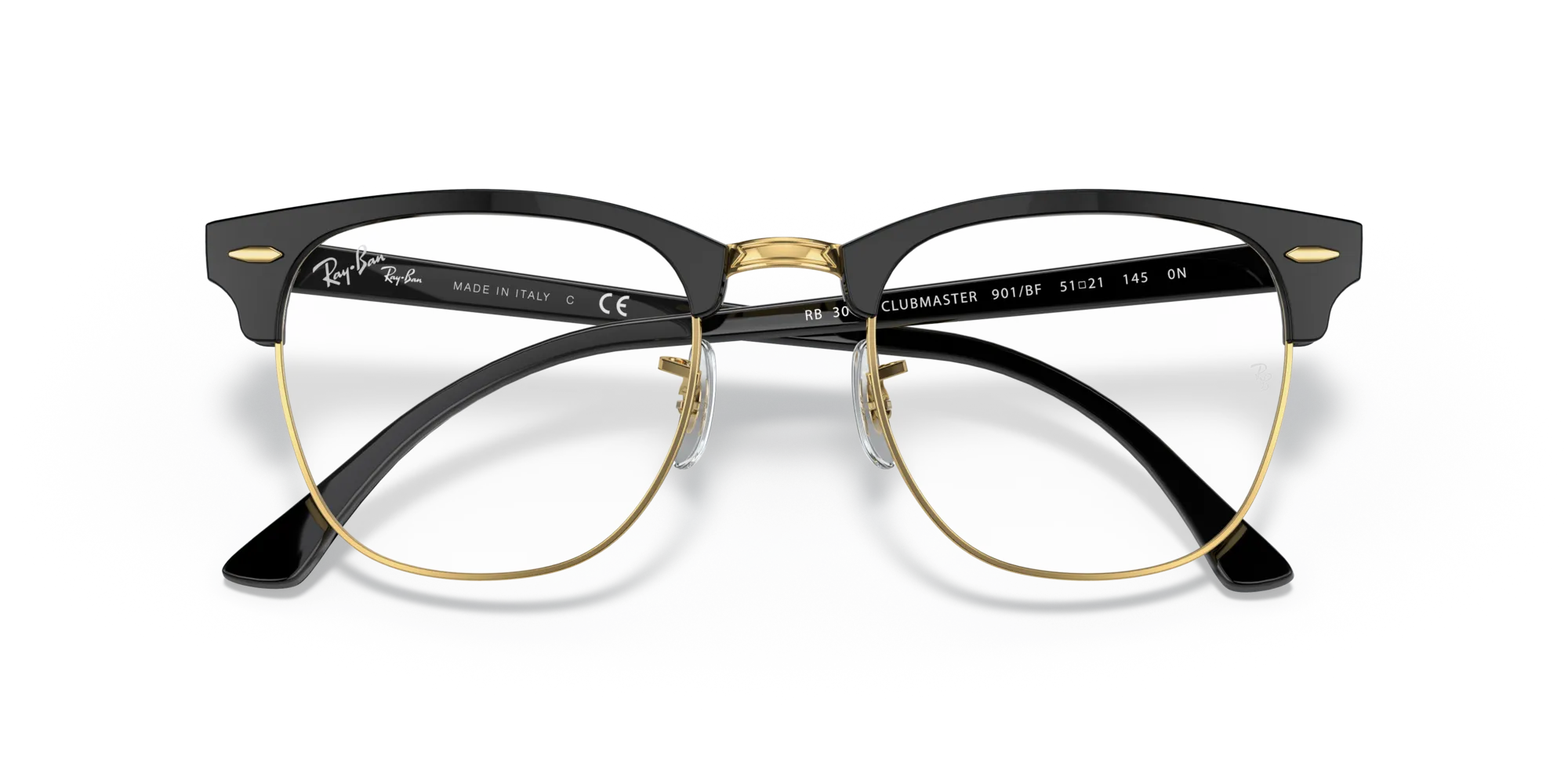 Ray - Ban RB3016 CLUBMASTER 901/BF Occhiali da sole Acetato Nero Trasparente Squadrata Normale - immagine 2