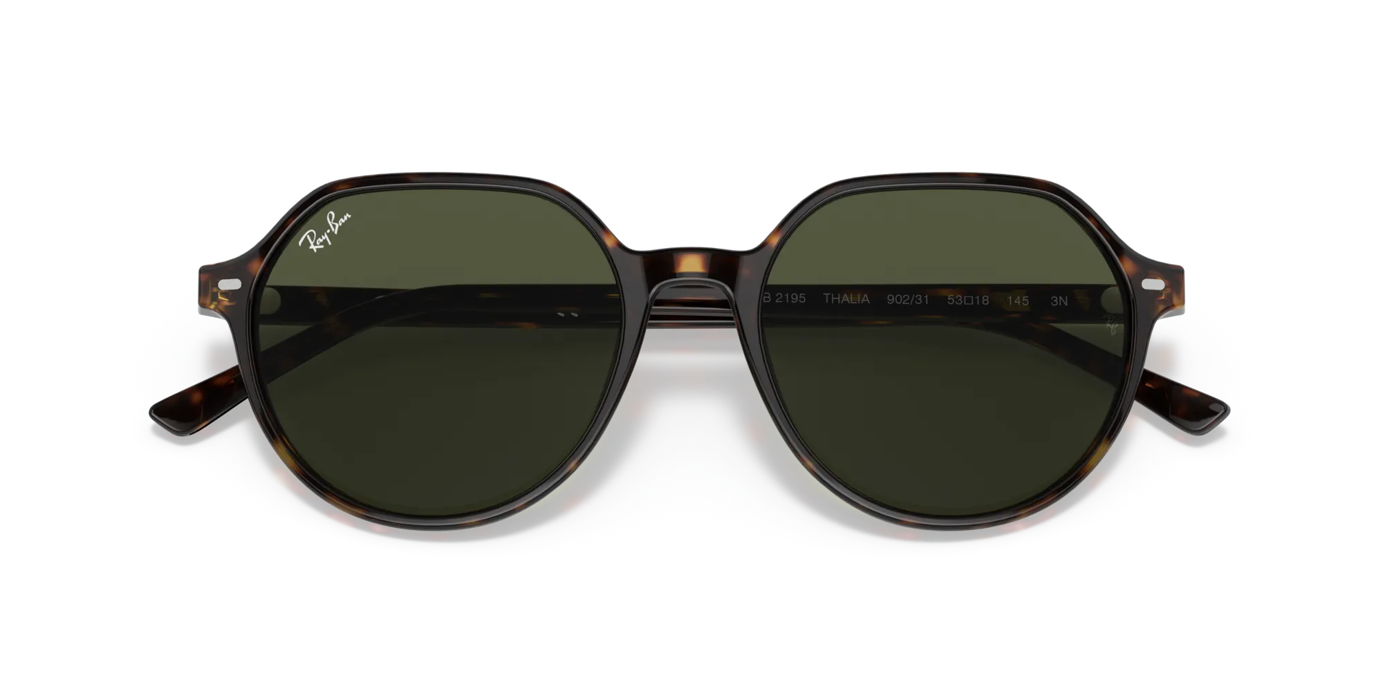 Ray - Ban RB2195 THALIA 902/31 Occhiali da sole Acetato Tartaruga Verde Squadrata Normale - immagine 2