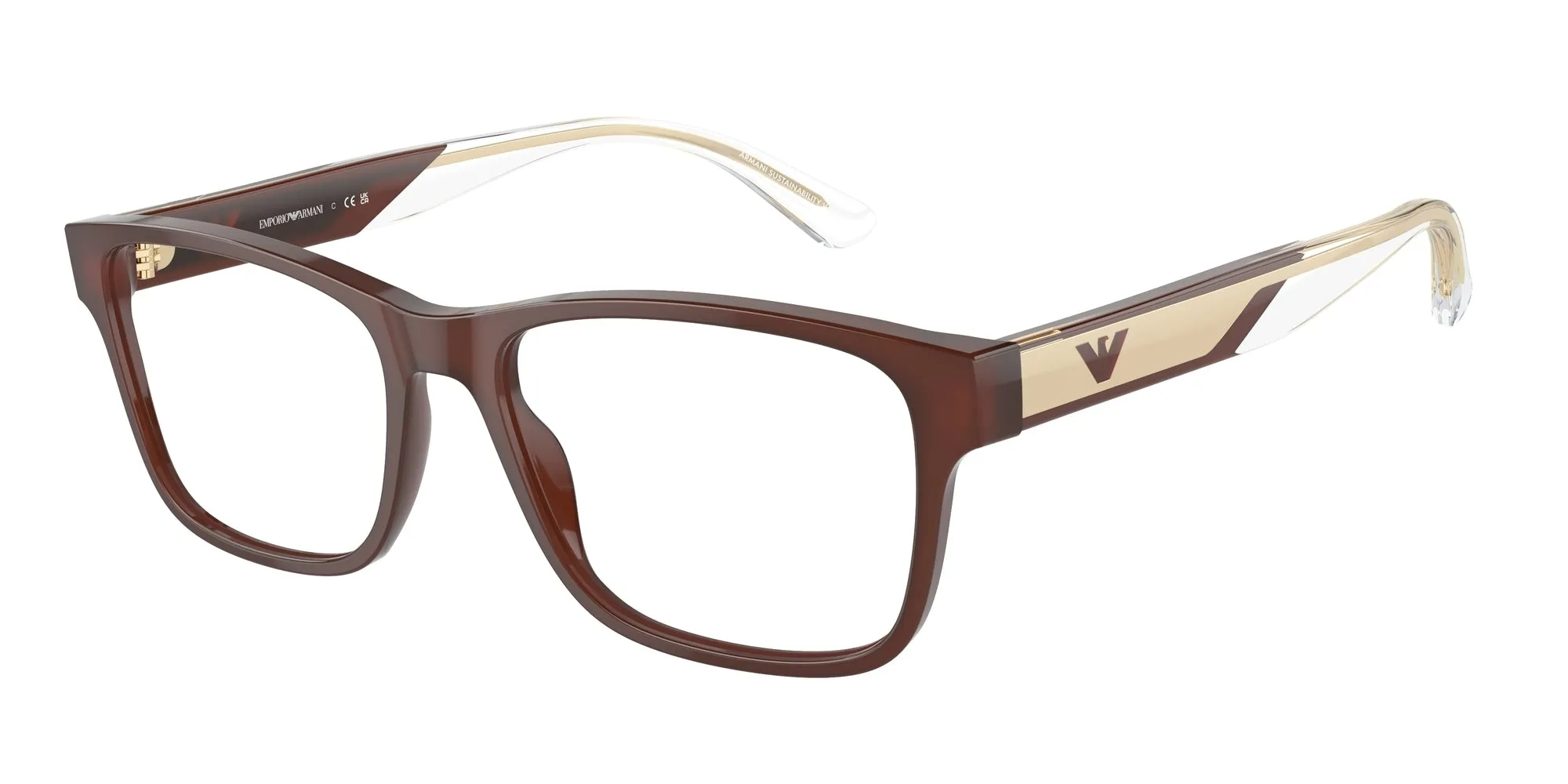 Emporio Armani EA3239 6095 Montature da vista Acetato Marrone Trasparente Squadrata Normale - immagine 1
