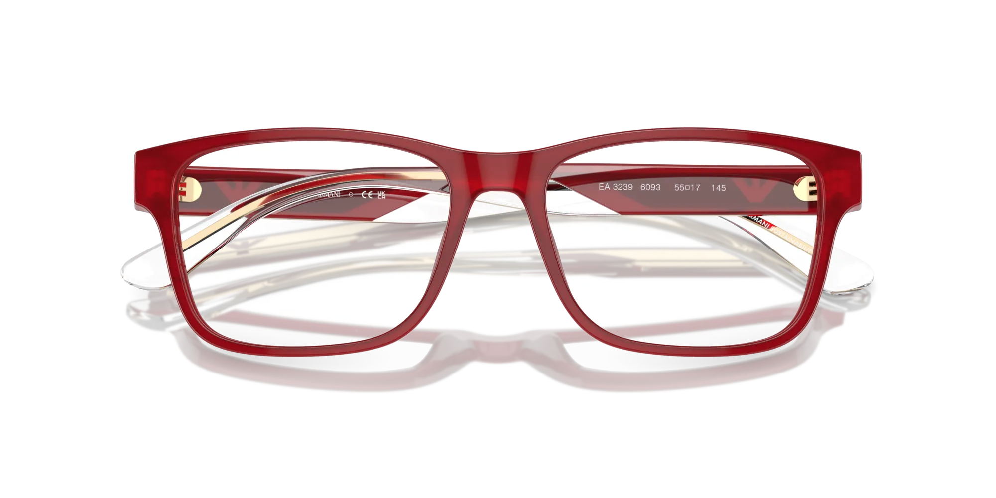 Emporio Armani EA3239 6093 Montature da vista Acetato Rosso Trasparente Squadrata Normale - immagine 2