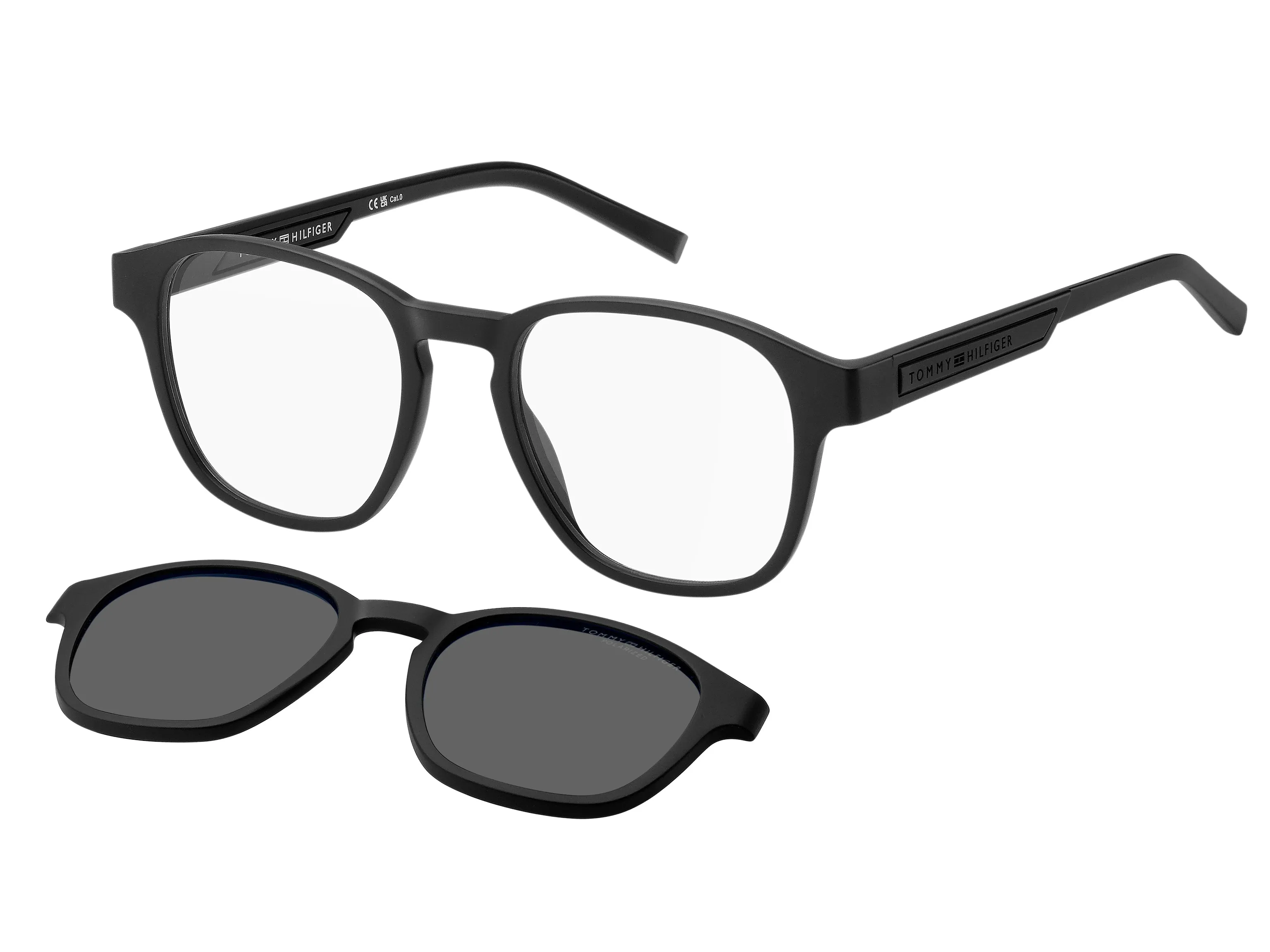 Tommy Hilfiger TH 2085/CS 003/M9 Occhiali da sole Bio Poliammide Nero-opaco Grigio Squadrata Polarizzata Clip-on - immagine 1