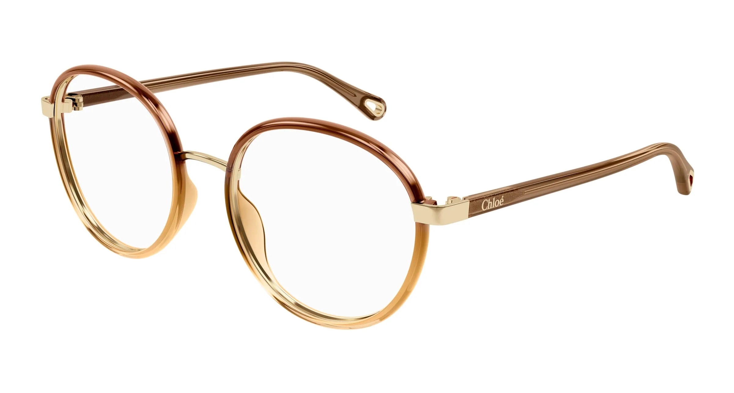 Chloé CH0033O 008 Montature da vista Bio-iniettato Marrone Trasparente Rotonda - immagine 1