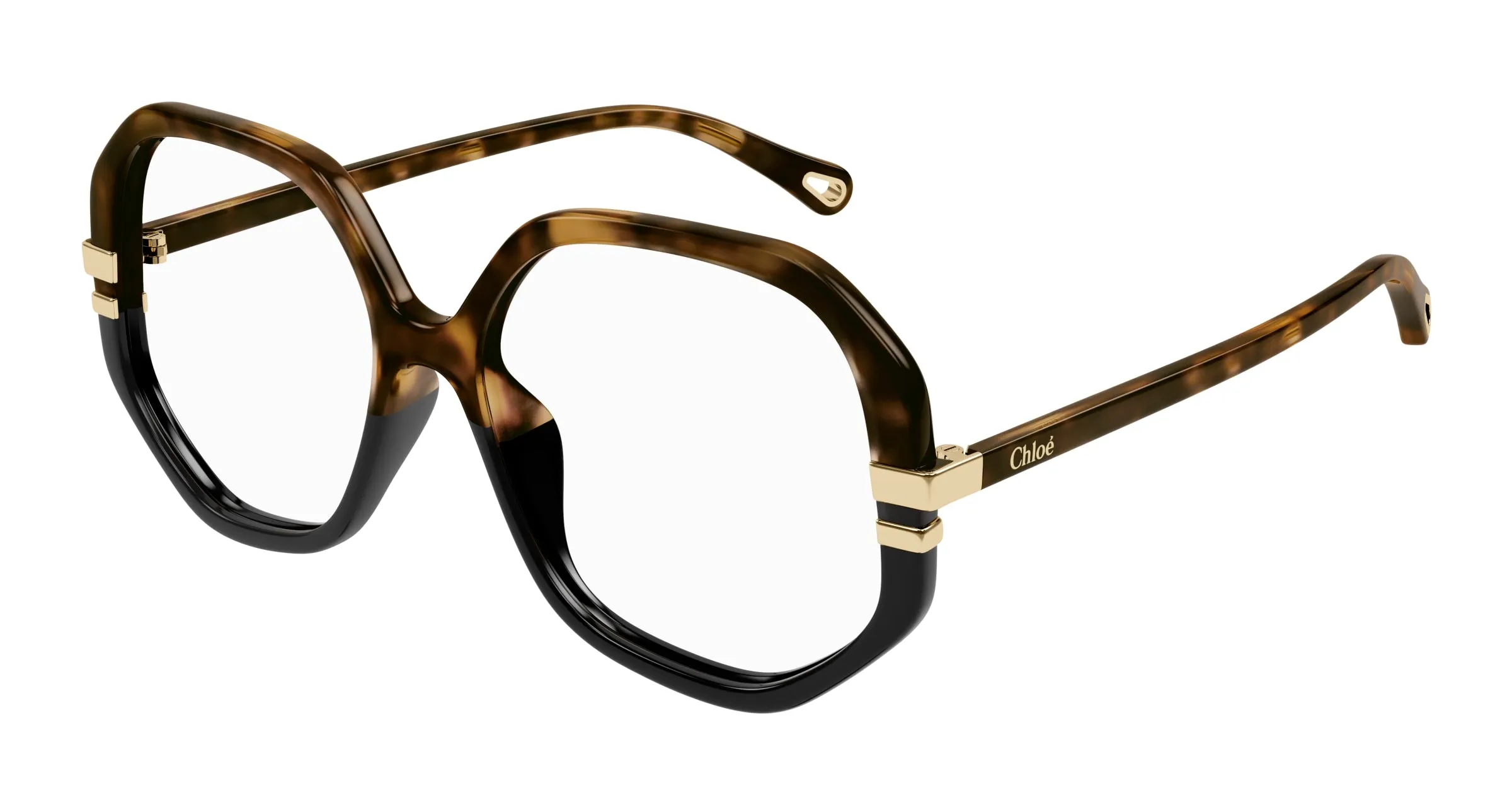 Chloé CH0107O 011 Montature da vista Acetato Havana Trasparente Geometrica - immagine 1